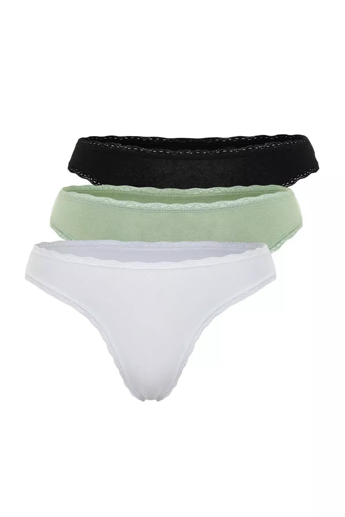 Multicolour Laced Detailed Knitted Panties , Set Of 3, , large image number 5