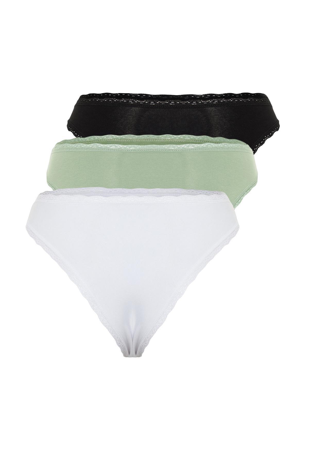 Multicolour Laced Detailed Knitted Panties , Set Of 3, , large image number 6