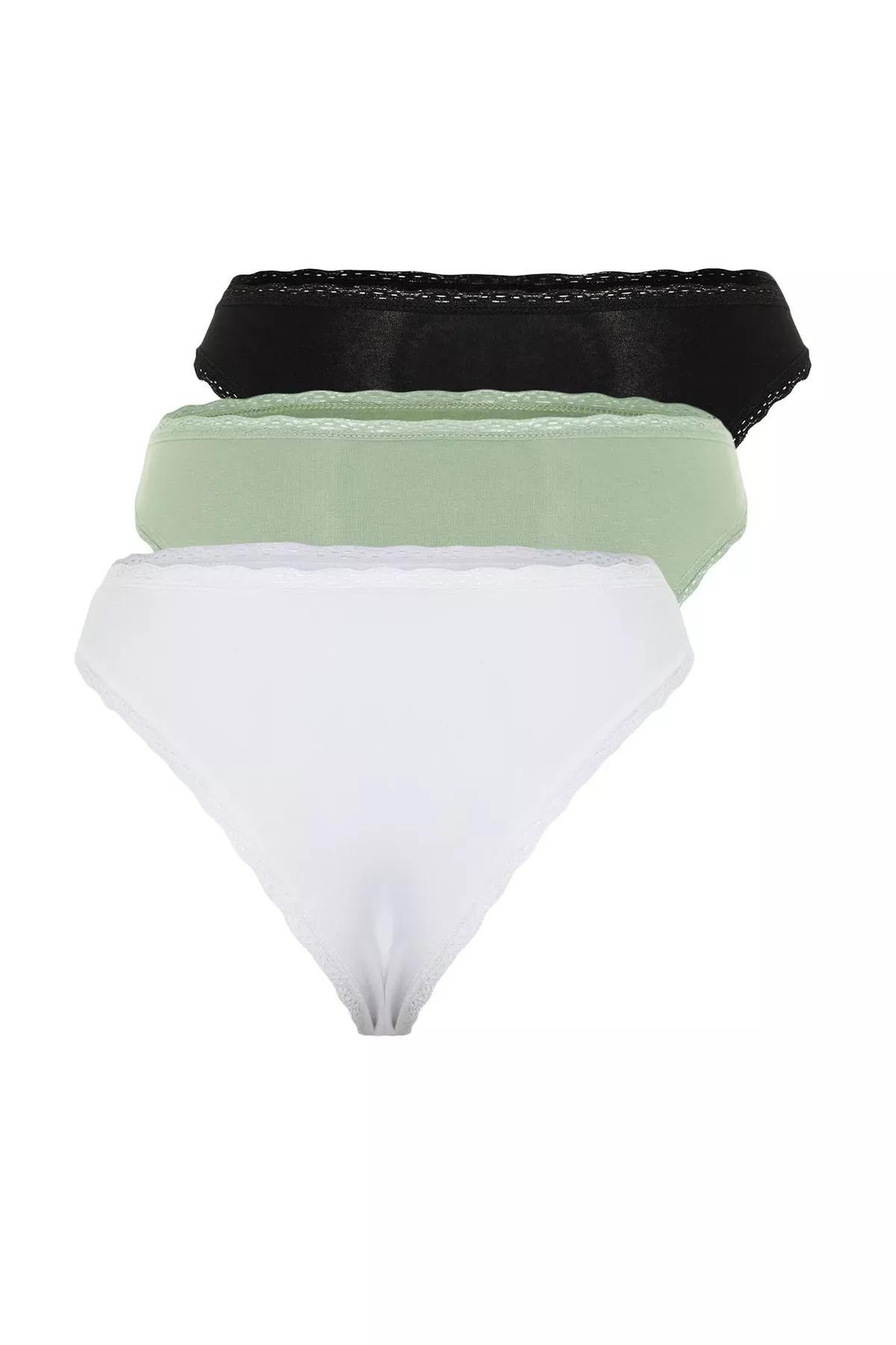 Multicolour Laced Detailed Knitted Panties , Set Of 3, , large image number 6