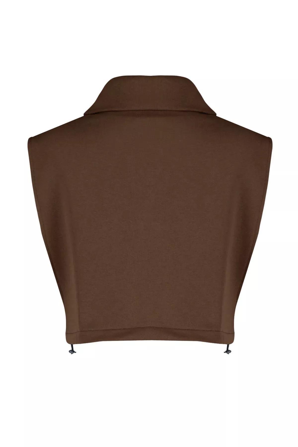 Brown Moon Sleeve Thick Vest, Brown, large image number 6