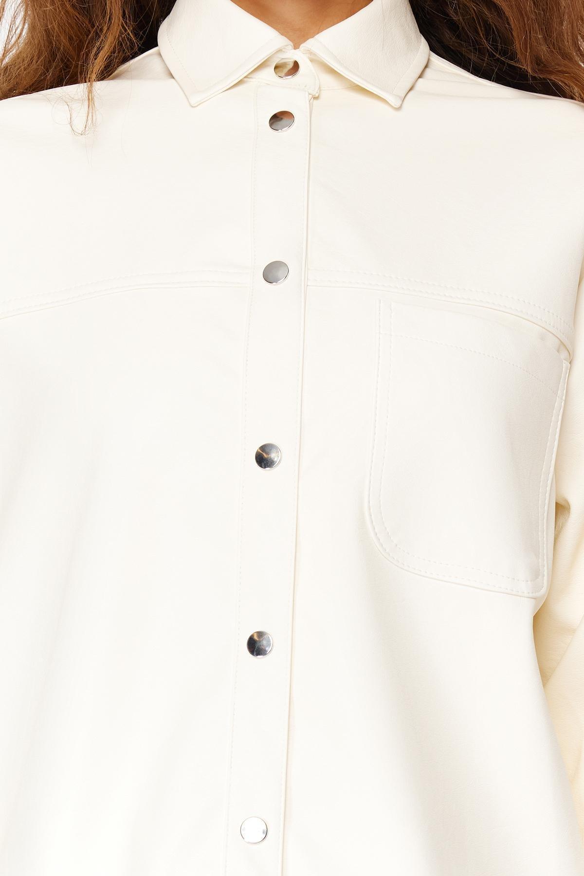 Ecru Oversize Molded Faux Leather Thin Jacket Coat TWOSS24MO00049, single, Ecru, large image number 2