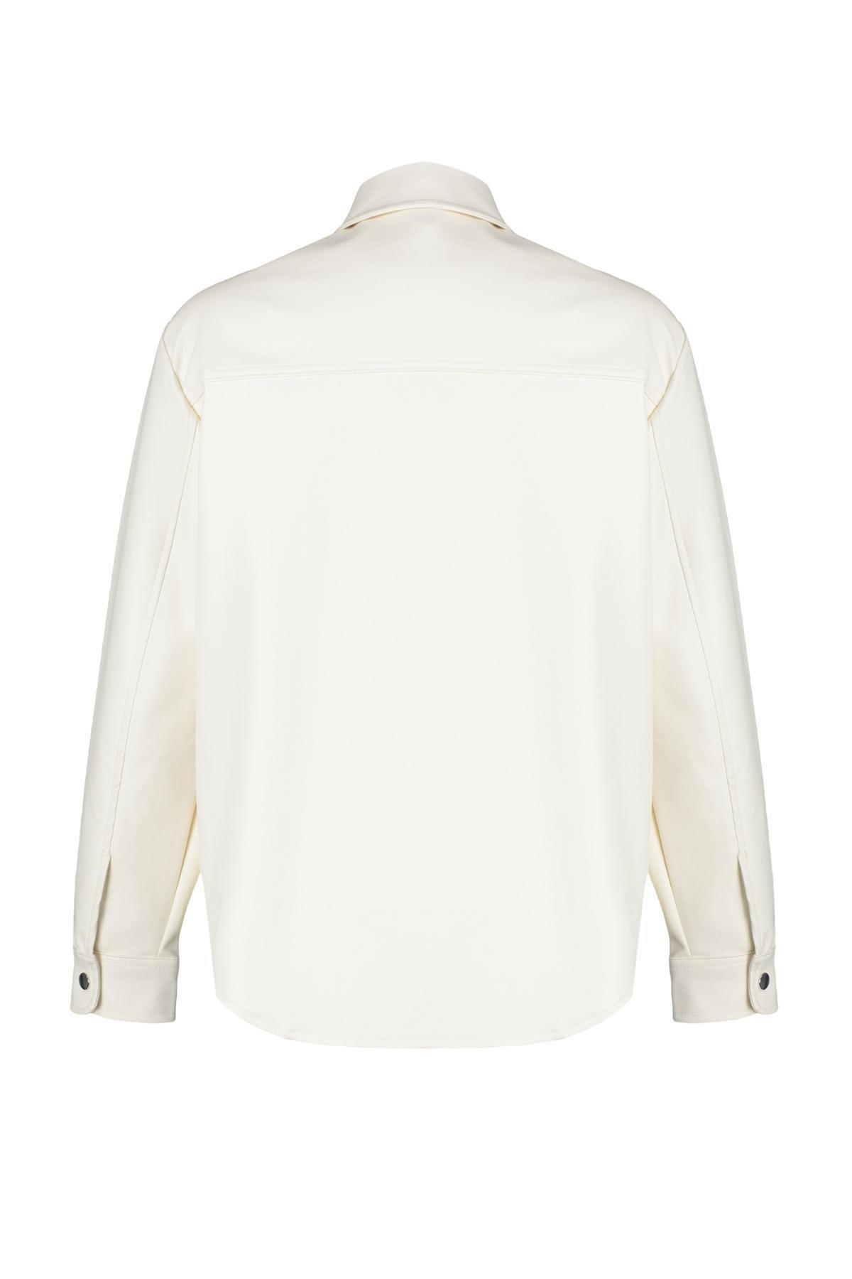 Ecru Oversize Molded Faux Leather Thin Jacket Coat TWOSS24MO00049, single, Ecru, large image number 5