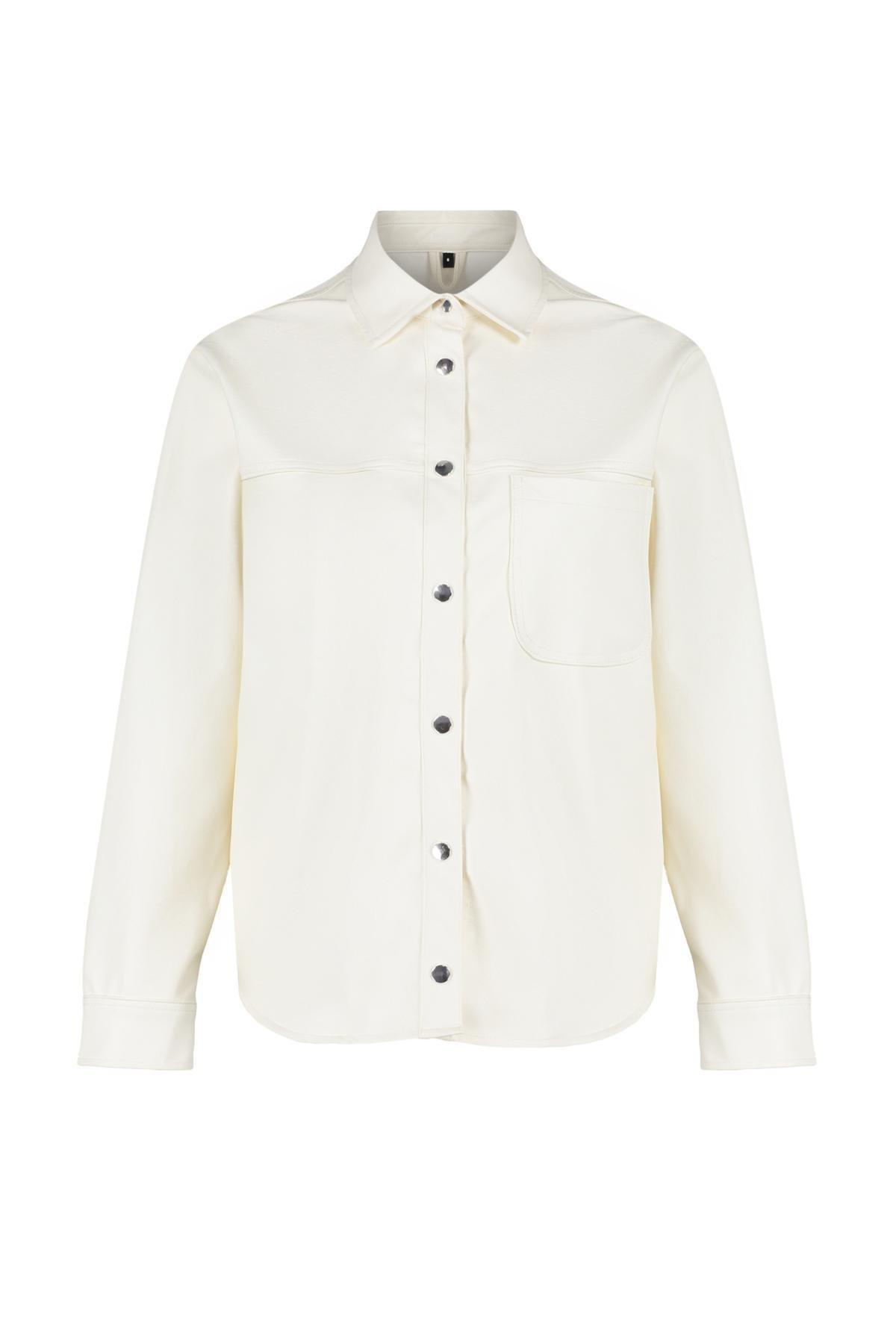 Ecru Oversize Molded Faux Leather Thin Jacket Coat TWOSS24MO00049, single, Ecru, large image number 6