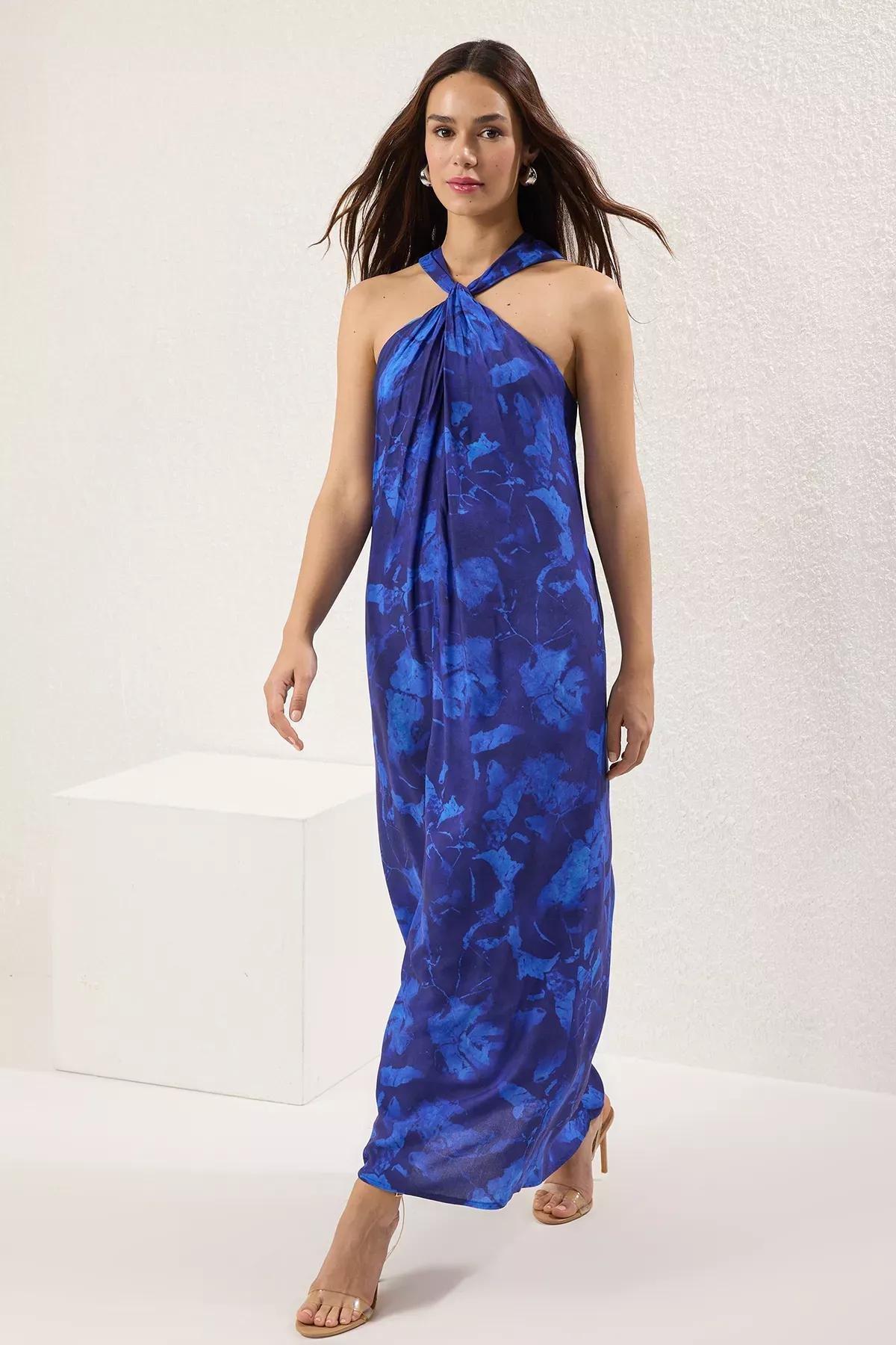 Navy Floral Maxi Woven Dress, Navy blue, large image number 1