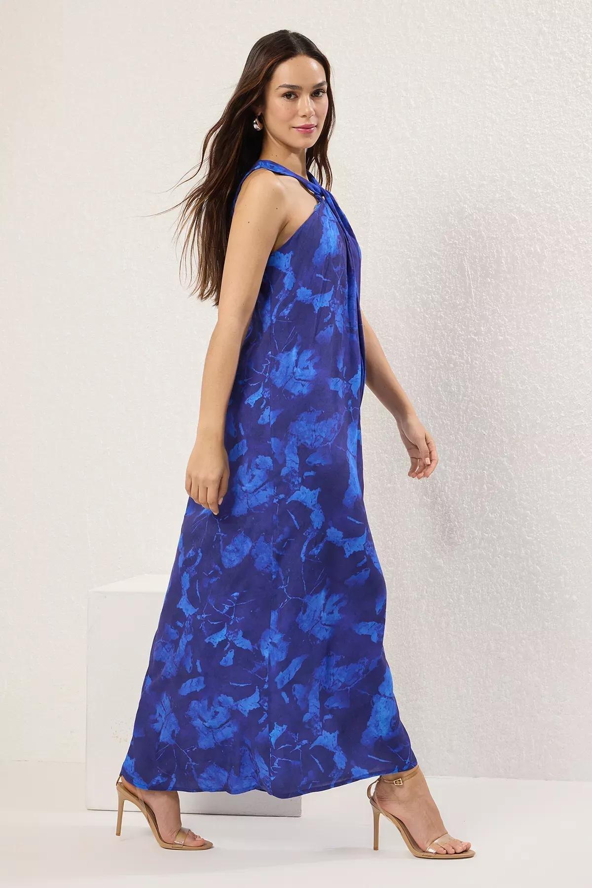 Navy Floral Maxi Woven Dress, Navy blue, large image number 2
