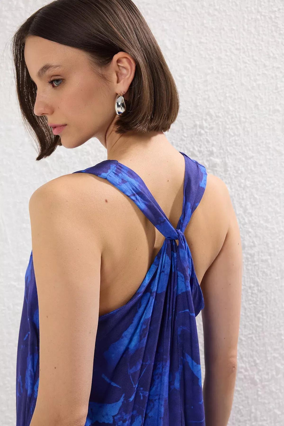 Navy Floral Maxi Woven Dress, Navy blue, large image number 3