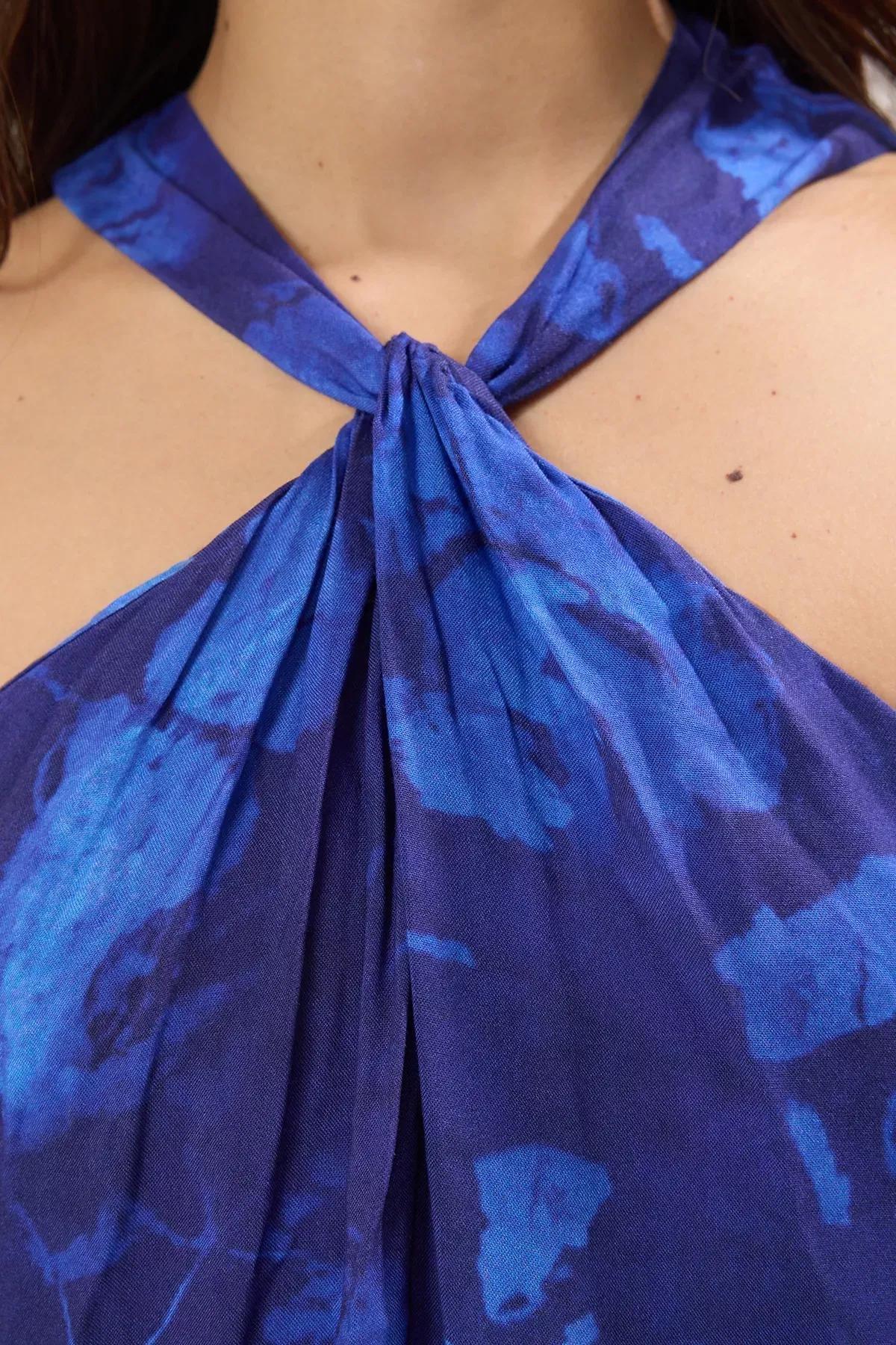 Navy Floral Maxi Woven Dress, Navy blue, large image number 4