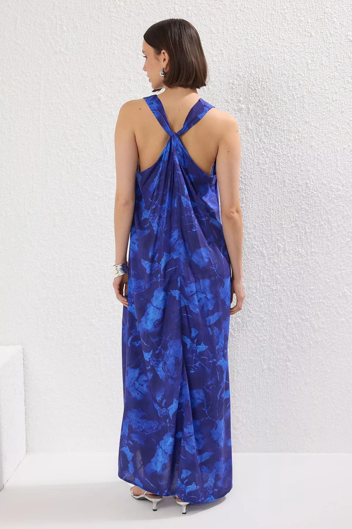 Navy Floral Maxi Woven Dress, Navy blue, large image number 5
