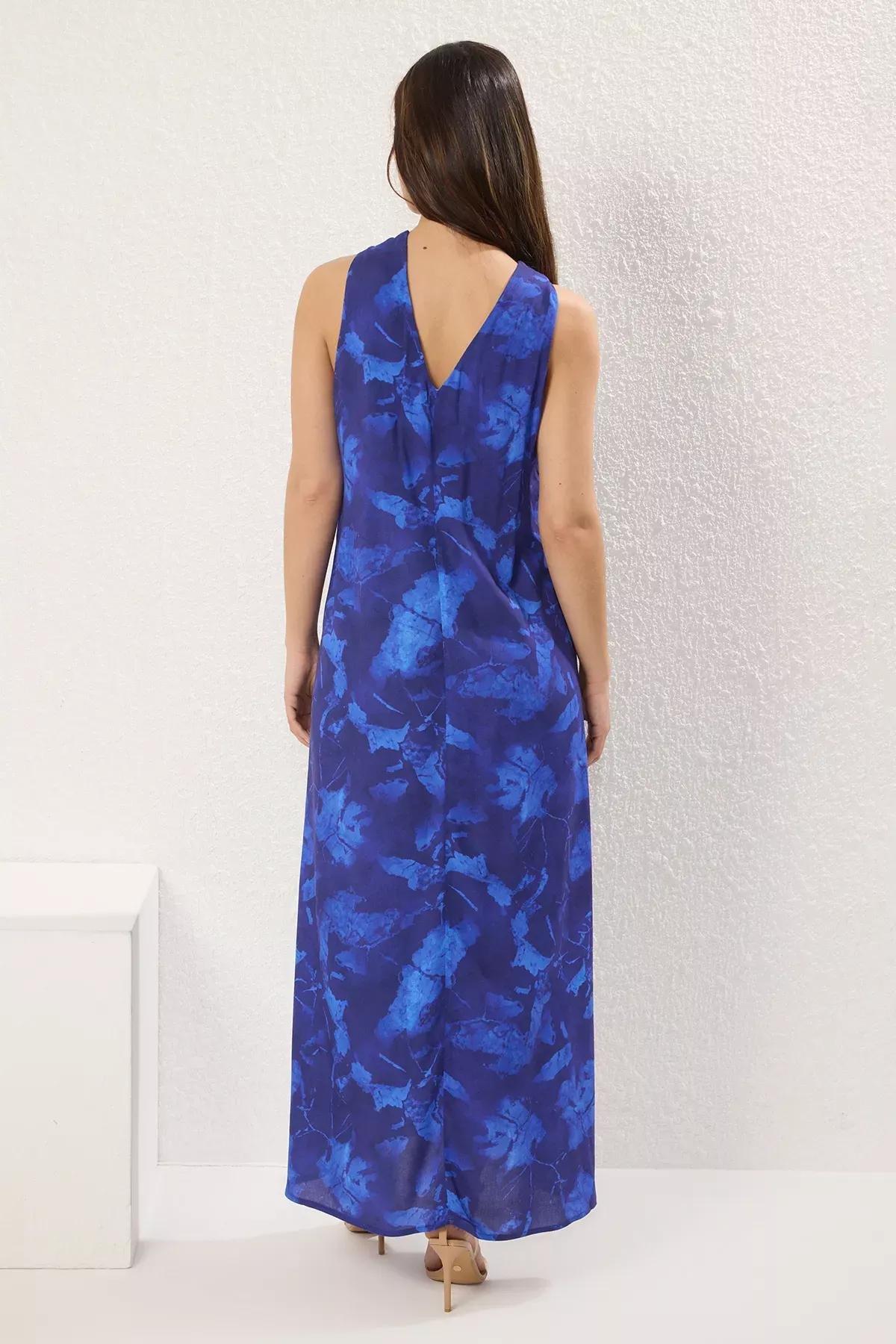 Navy Floral Maxi Woven Dress, Navy blue, large image number 6