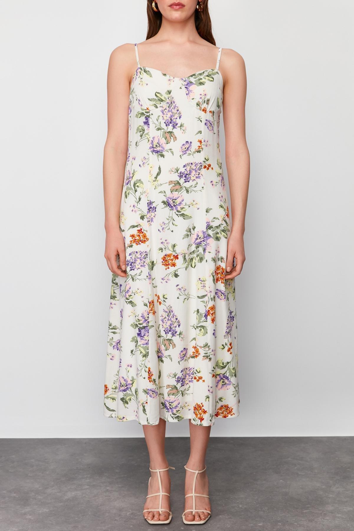 Ecru Floral Patterned Midi Woven Dress, , large image number 2