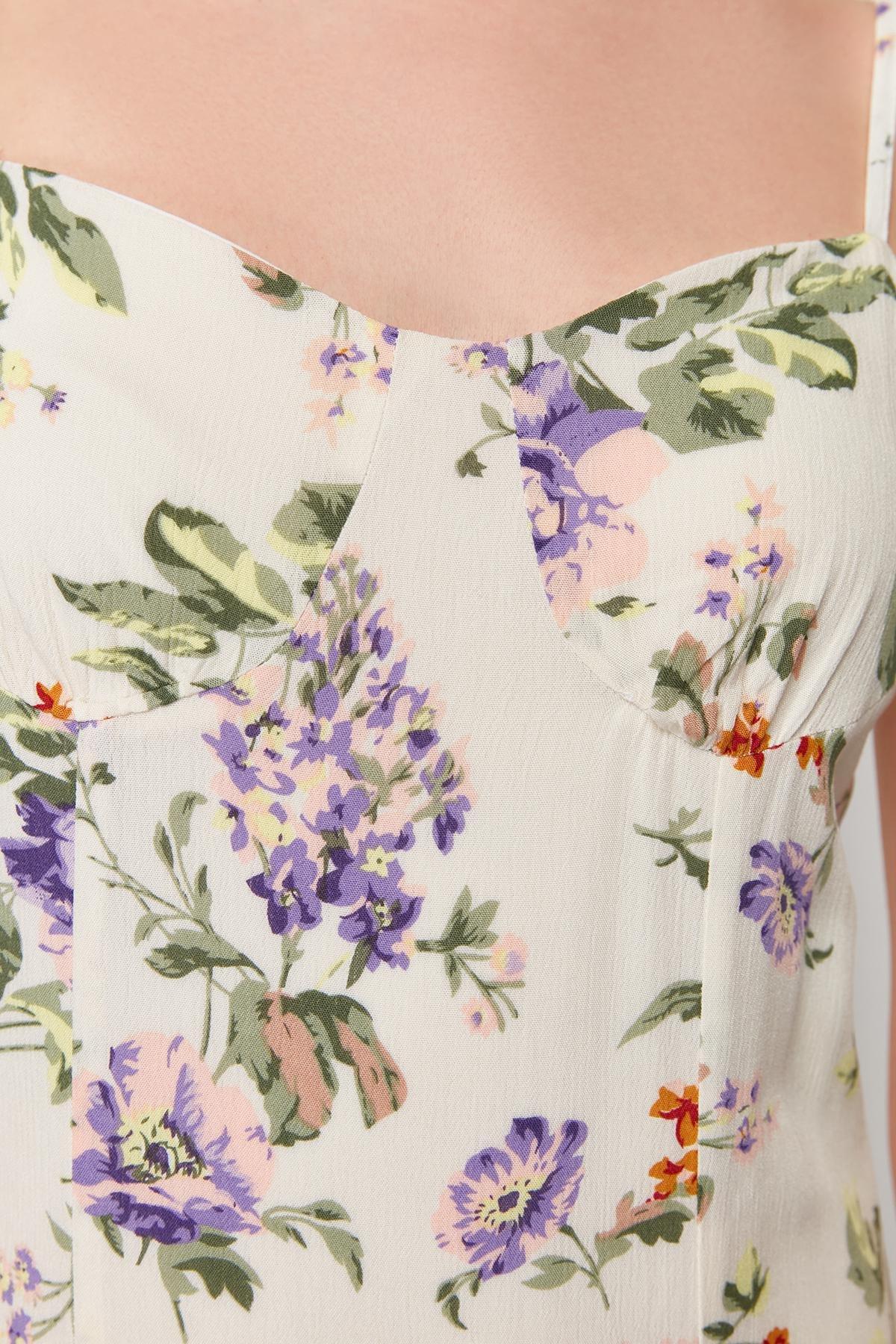 Ecru Floral Patterned Midi Woven Dress, , large image number 3