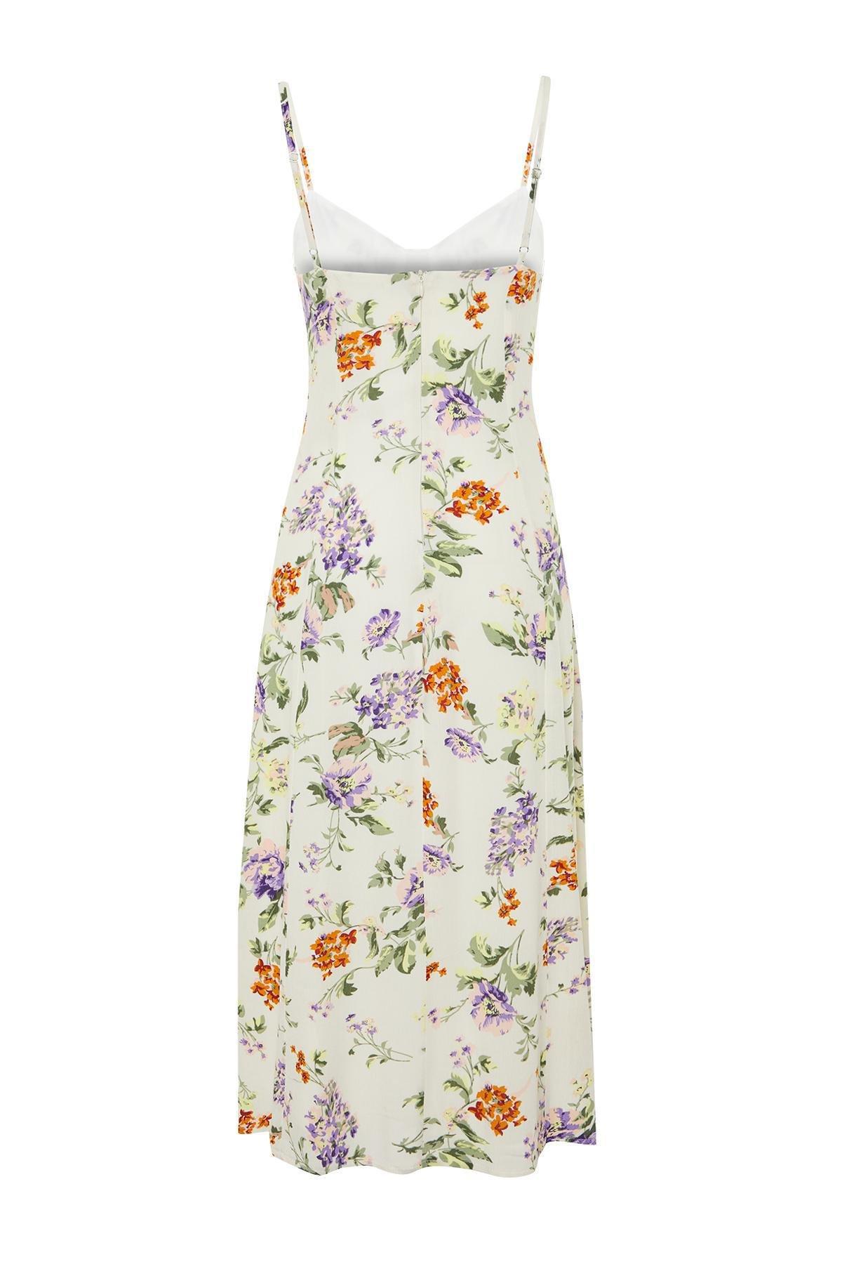 Ecru Floral Patterned Midi Woven Dress, , large image number 5