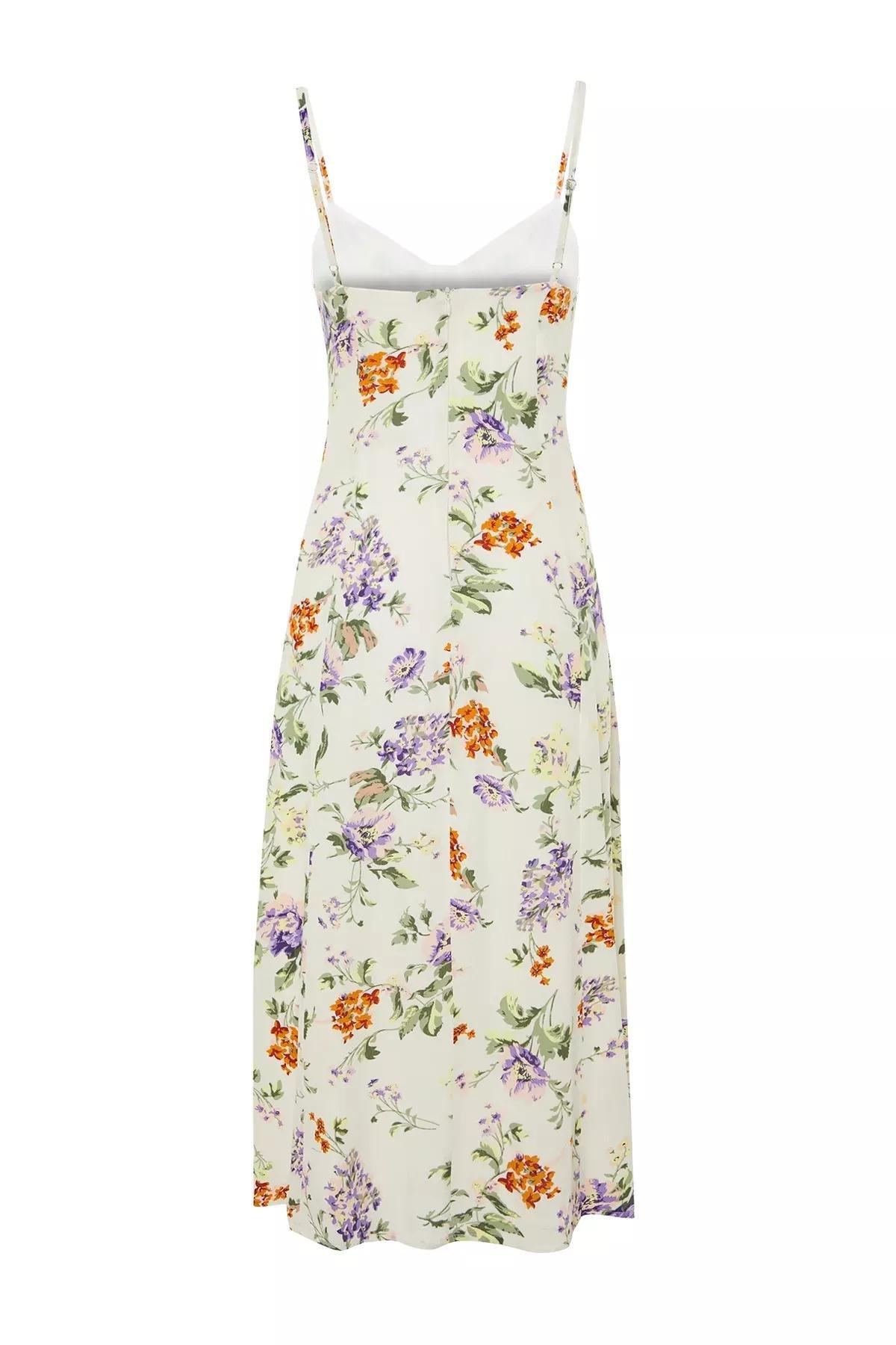 Ecru Floral Patterned Midi Woven Dress, , large image number 6