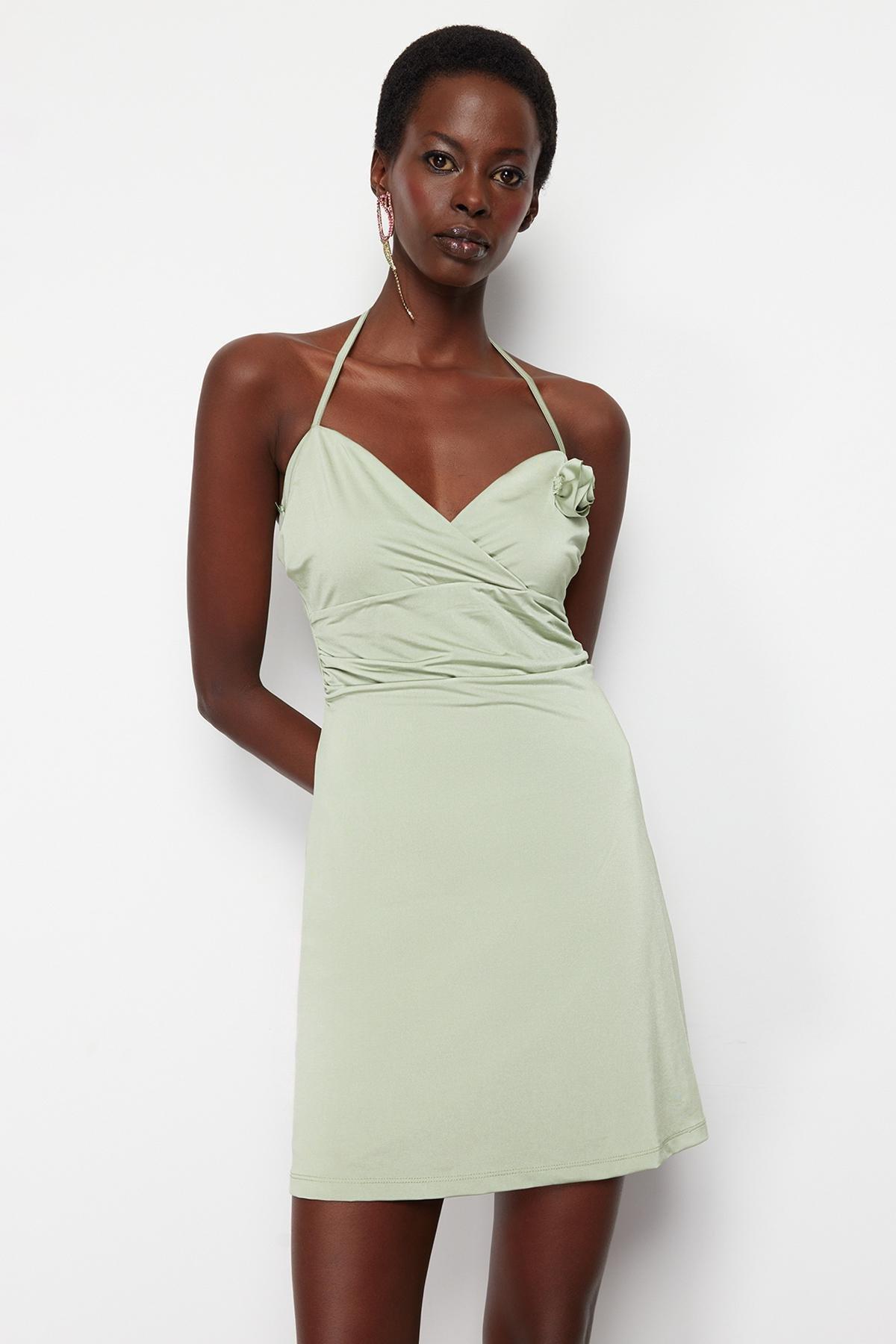 Green Knitted Flower Occasionwear Dress, , large image number 0