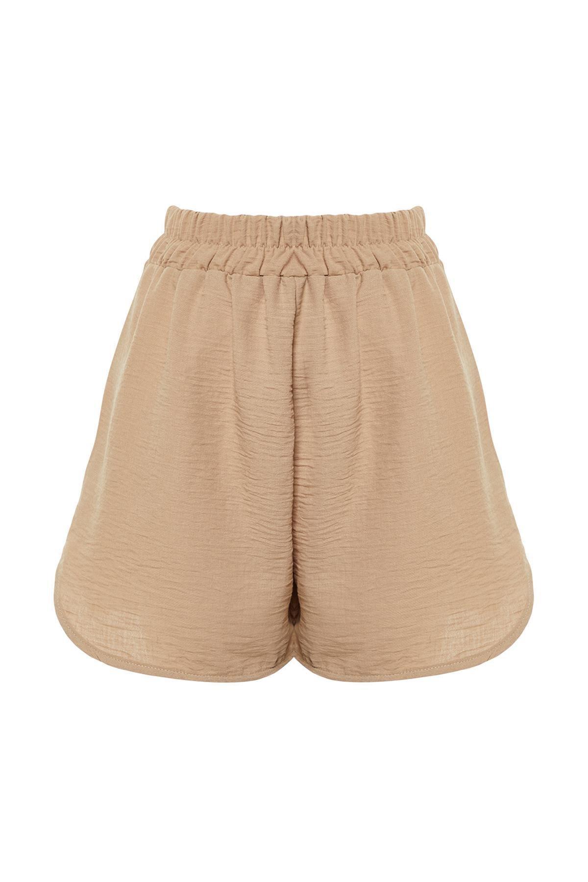 Mink Pocketed Elastic Waist Woven Shorts TWOSS24SR00039, , large image number 5
