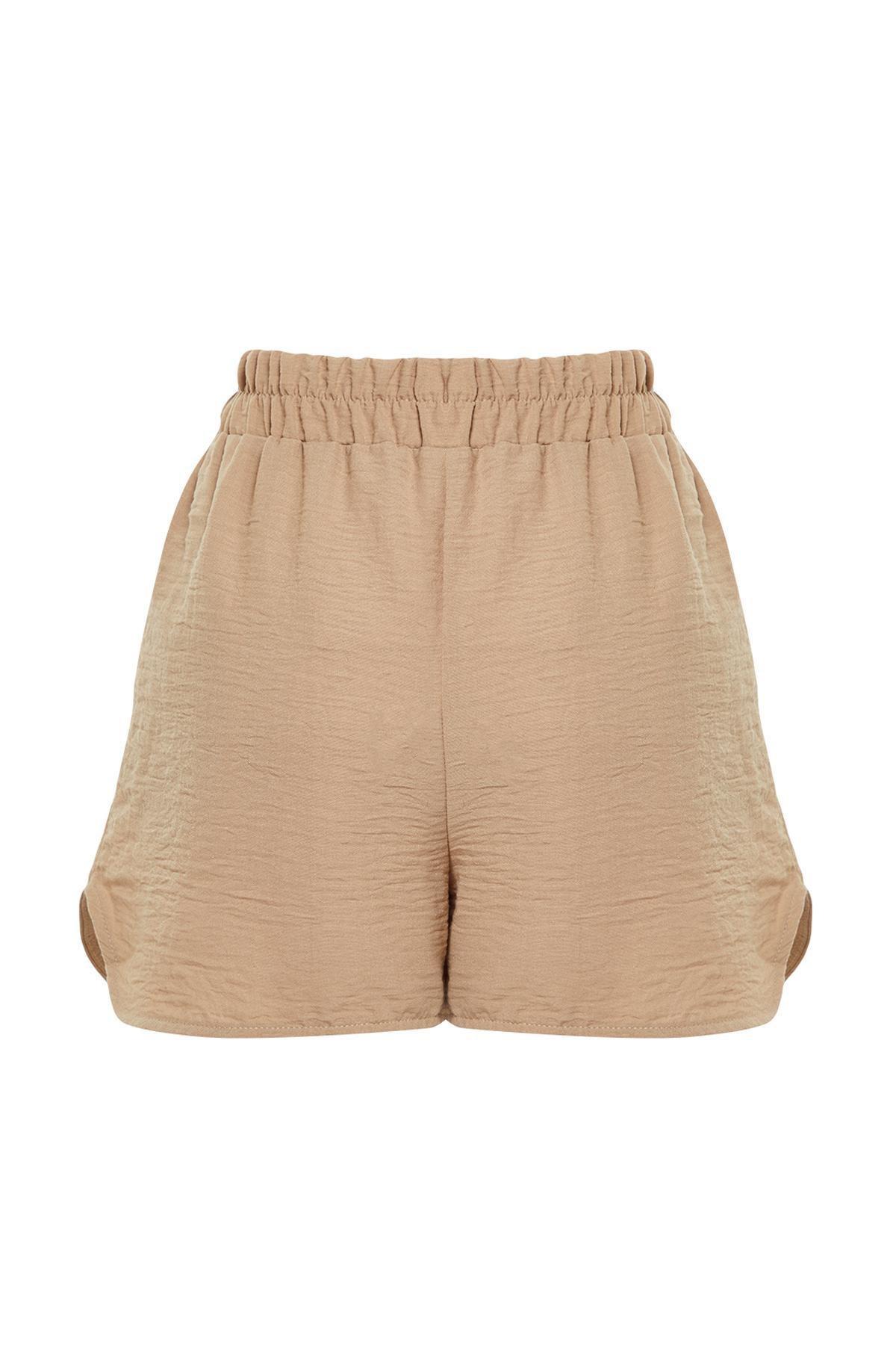 Mink Pocketed Elastic Waist Woven Shorts TWOSS24SR00039, , large image number 6