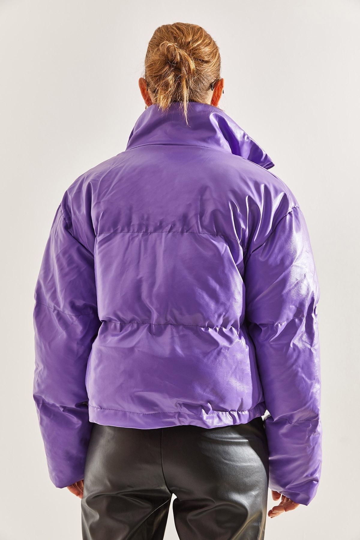 Purple Leather Puffer Coat, , large image number 4