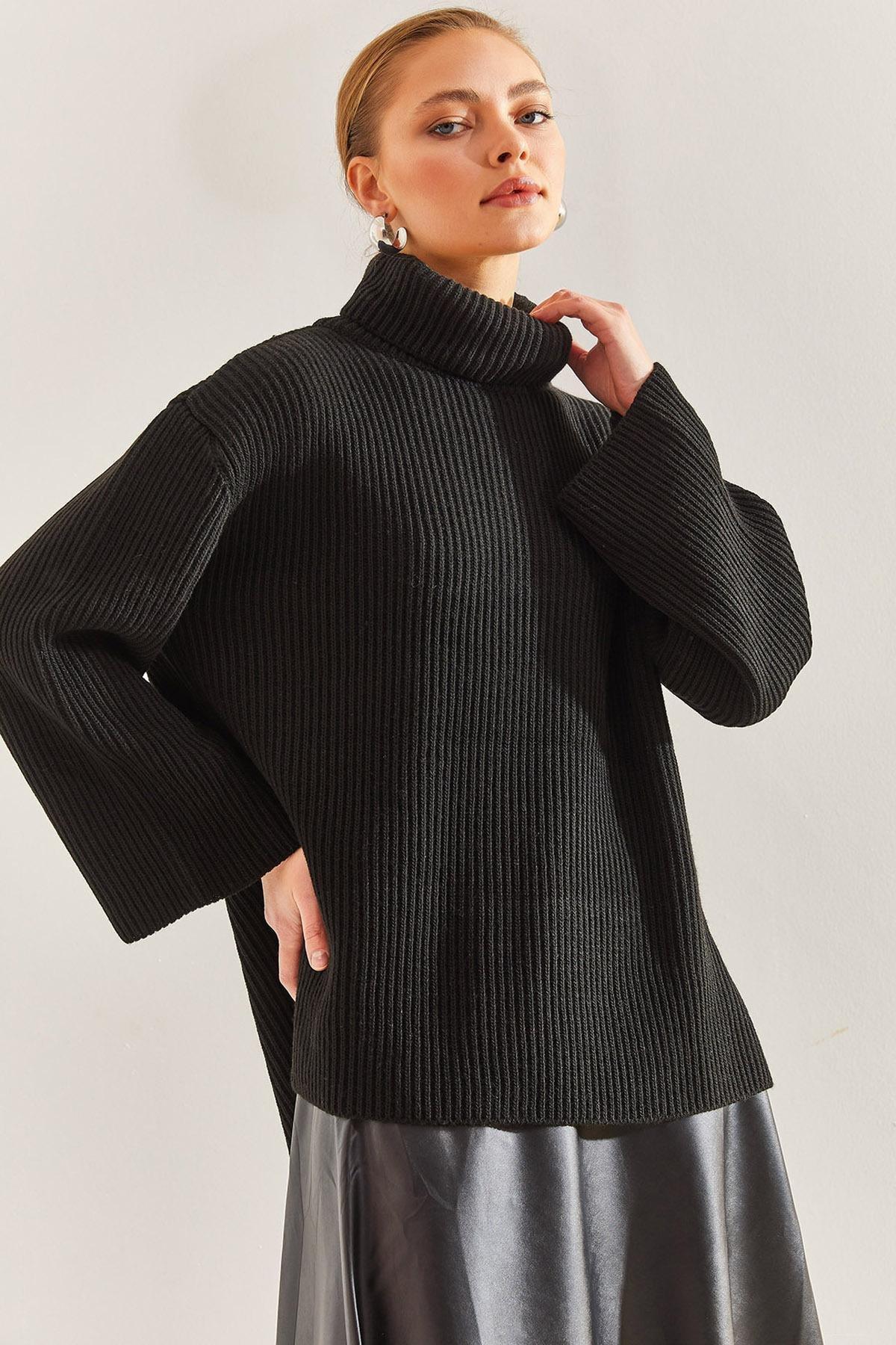 Black Turtleneck Knitted Sweater, BLACK, large image number 0