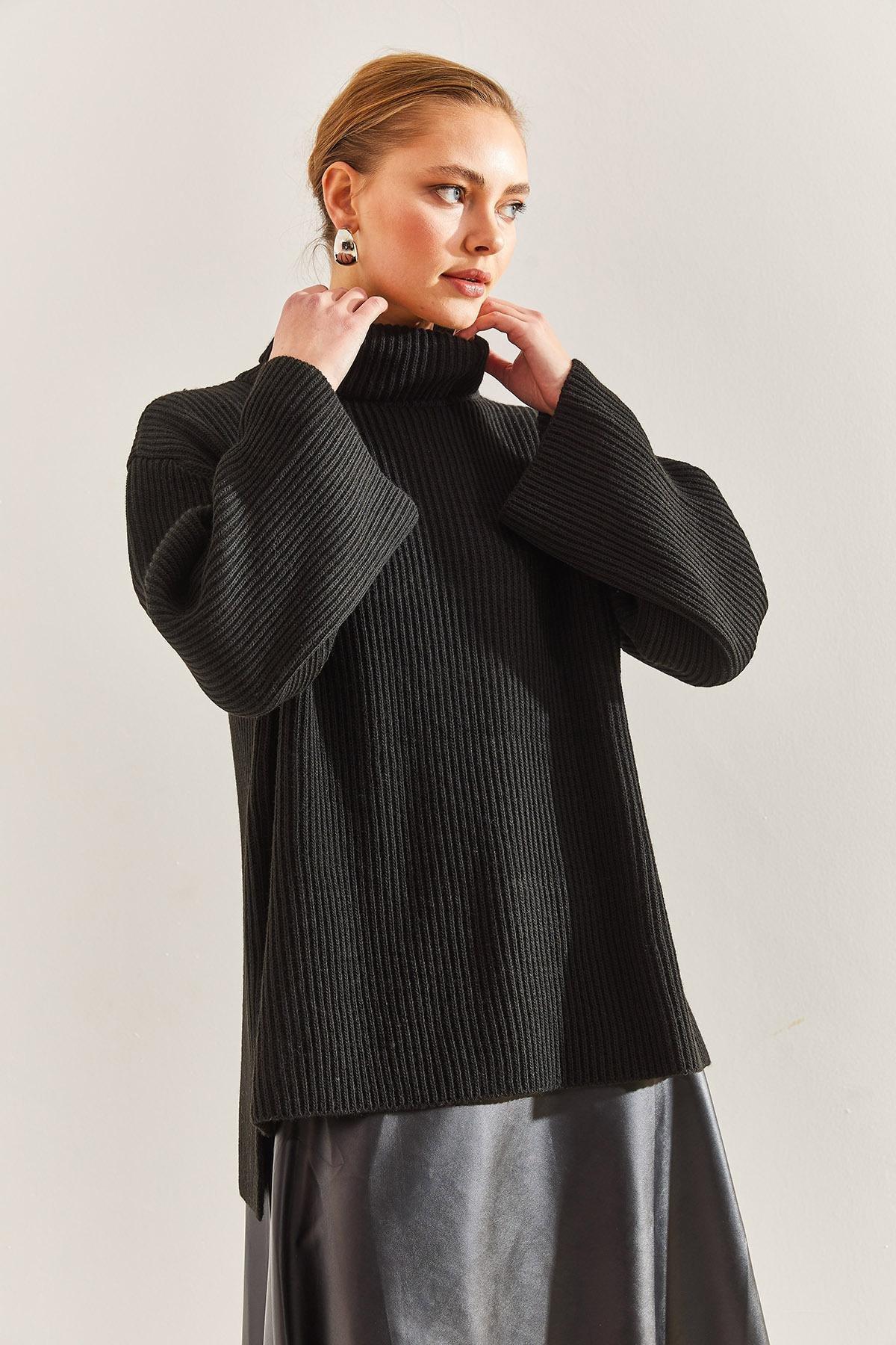 Black Turtleneck Knitted Sweater, BLACK, large image number 5