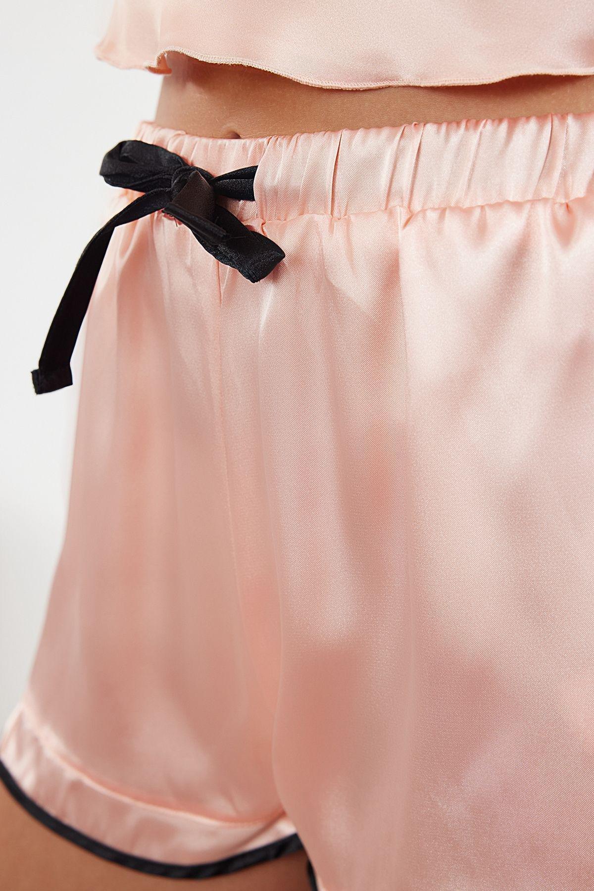 Orange Detailed Satin Woven Pyjamas Set, , large image number 2