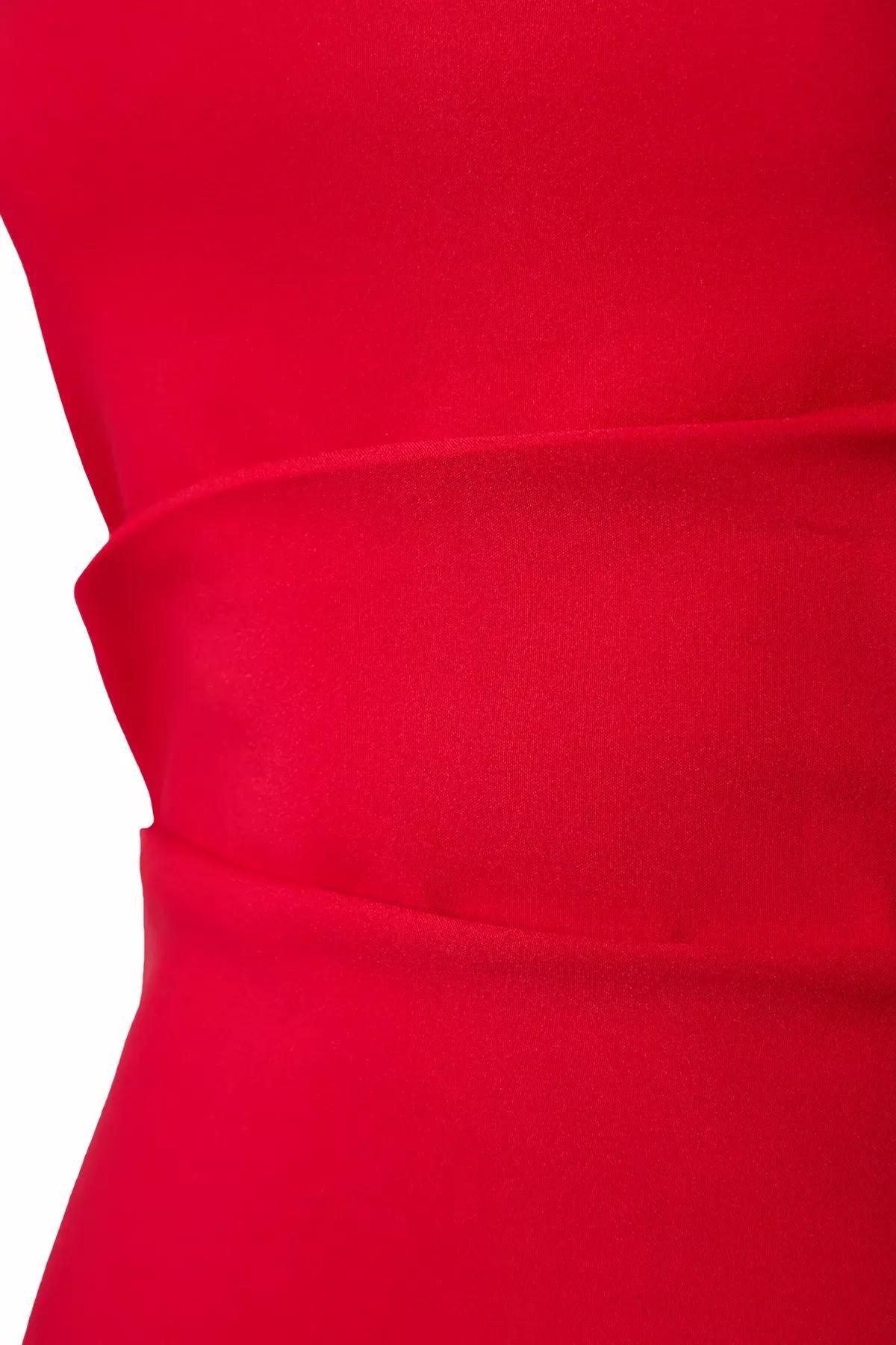 Red Strapless Draped Blouse, Red, large image number 5