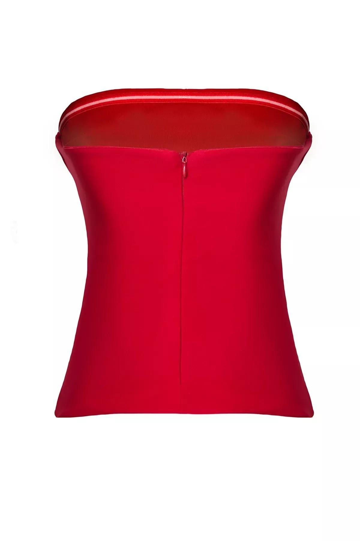 Red Strapless Draped Blouse, Red, large image number 6