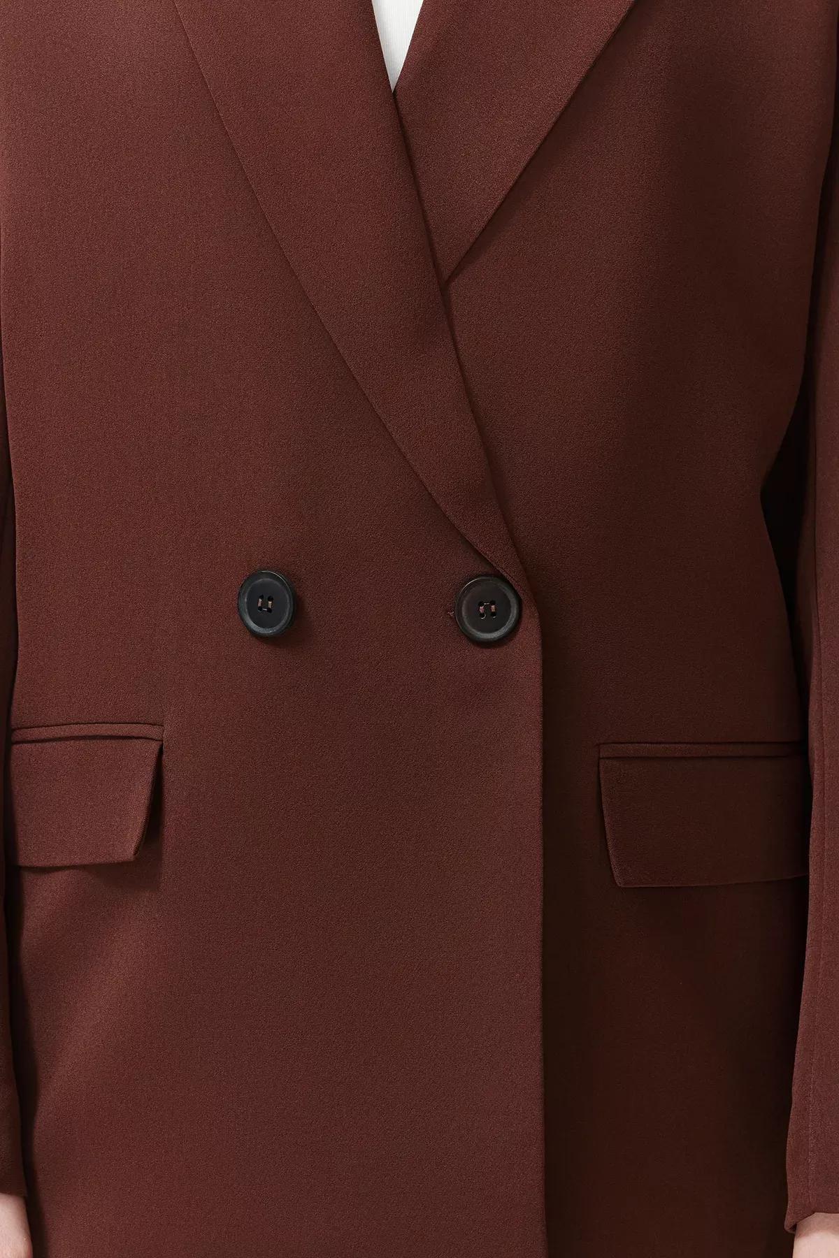 Brown Oversize Double Breasted Blazer, Brown, large image number 4