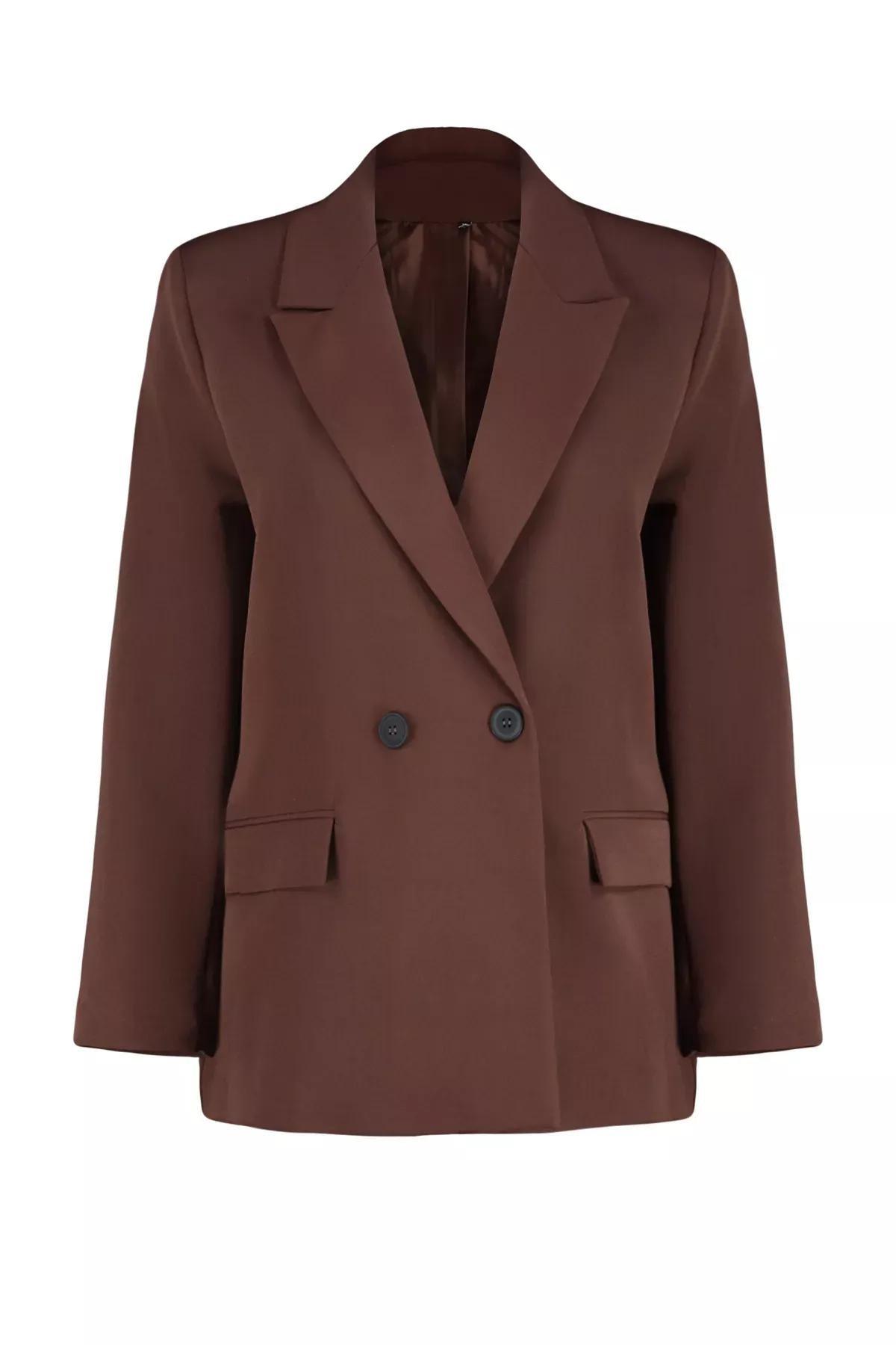 Brown Oversize Double Breasted Blazer, Brown, large image number 5