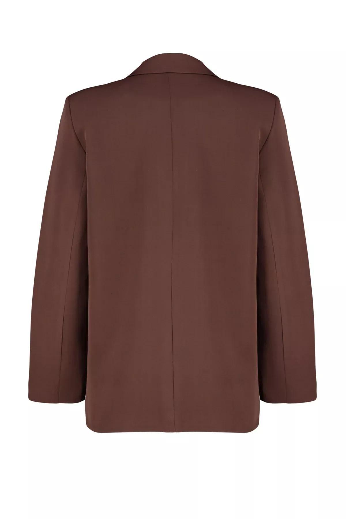 Brown Oversize Double Breasted Blazer, Brown, large image number 6