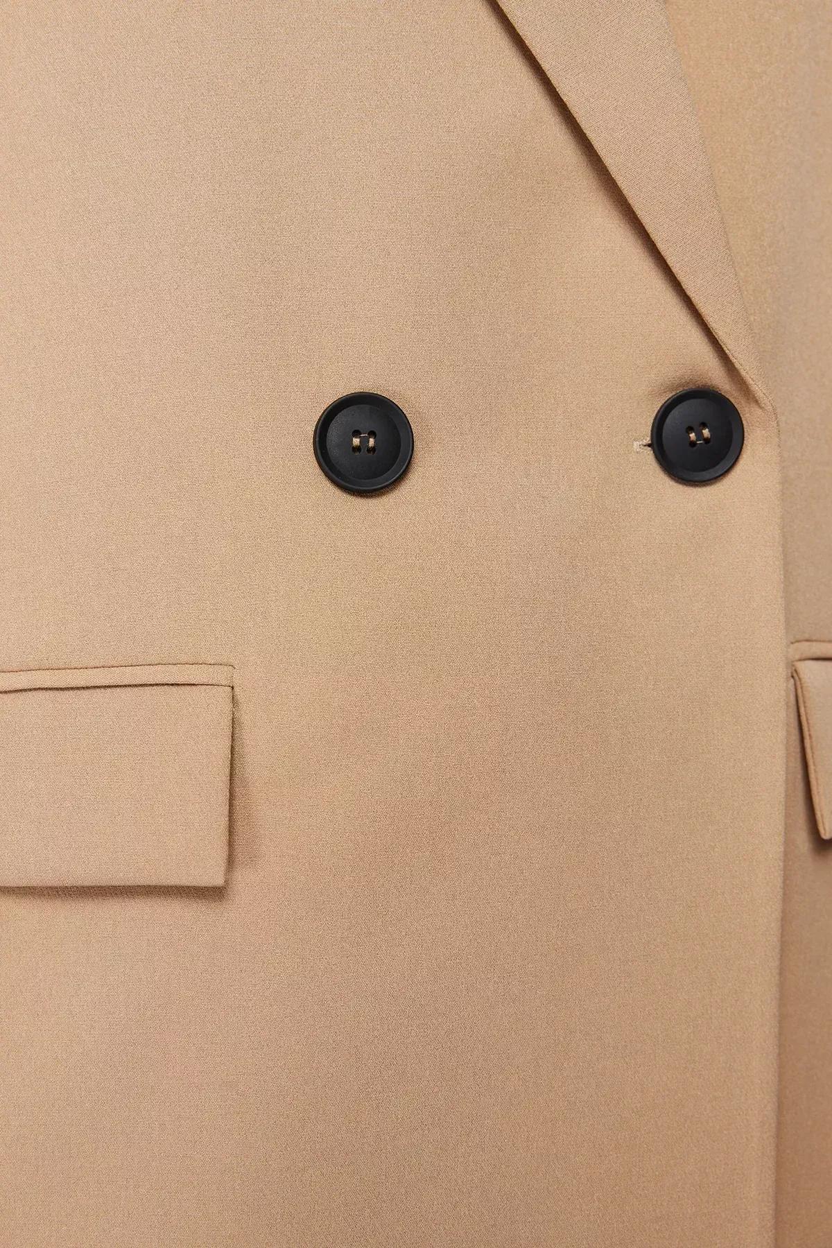 Brown Oversized Double Breasted Jacket, , large image number 4