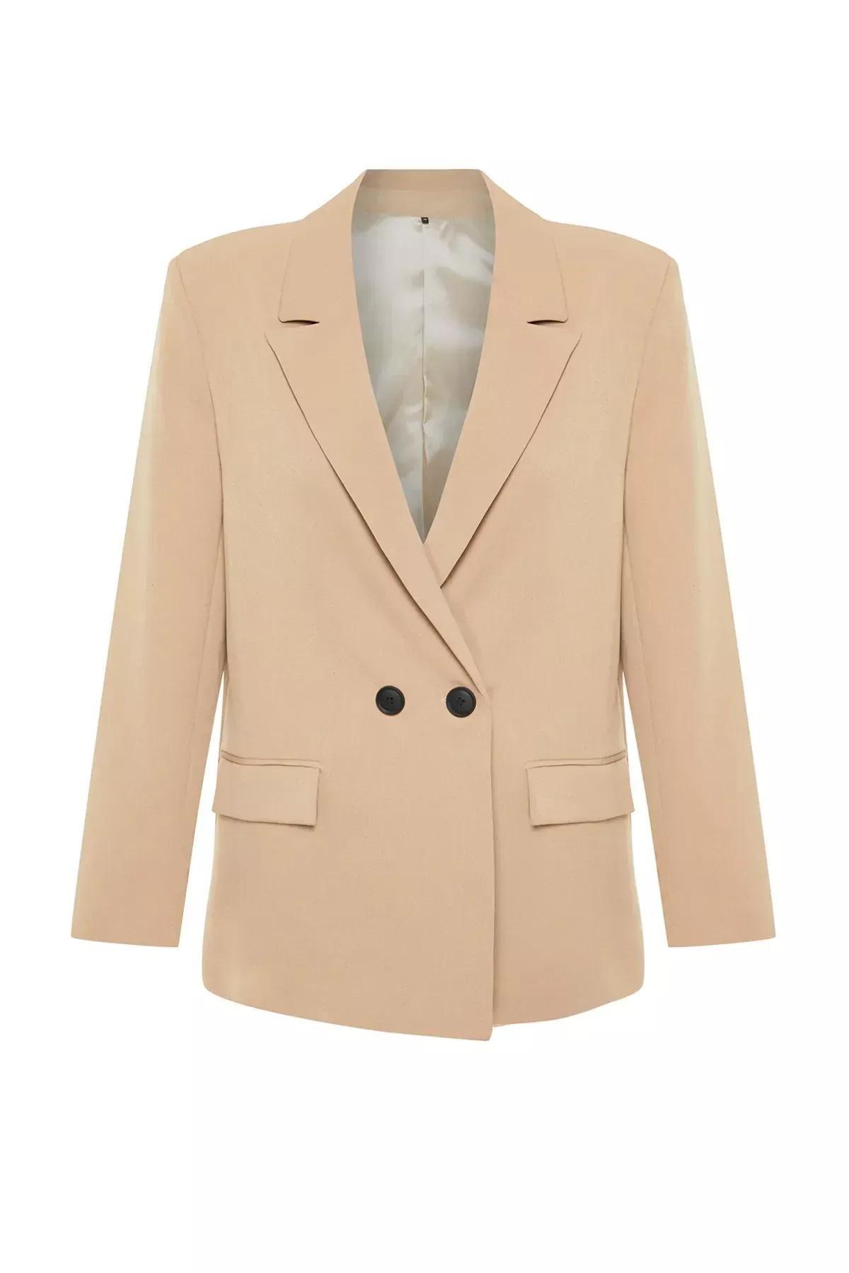 Brown Oversized Double Breasted Jacket, , large image number 6