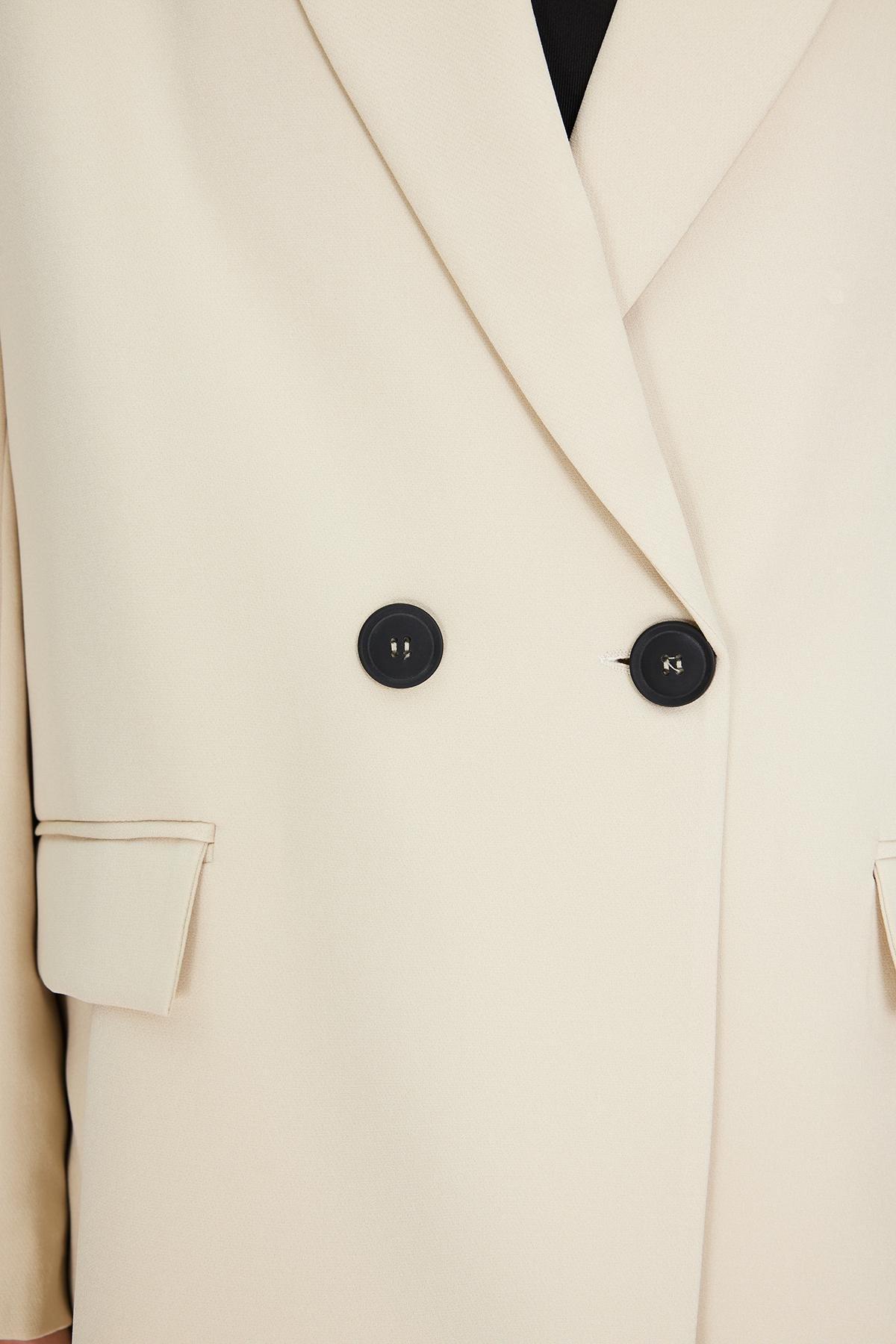 Beige Oversize Double-Breasted Blazer Jacket, , large image number 4