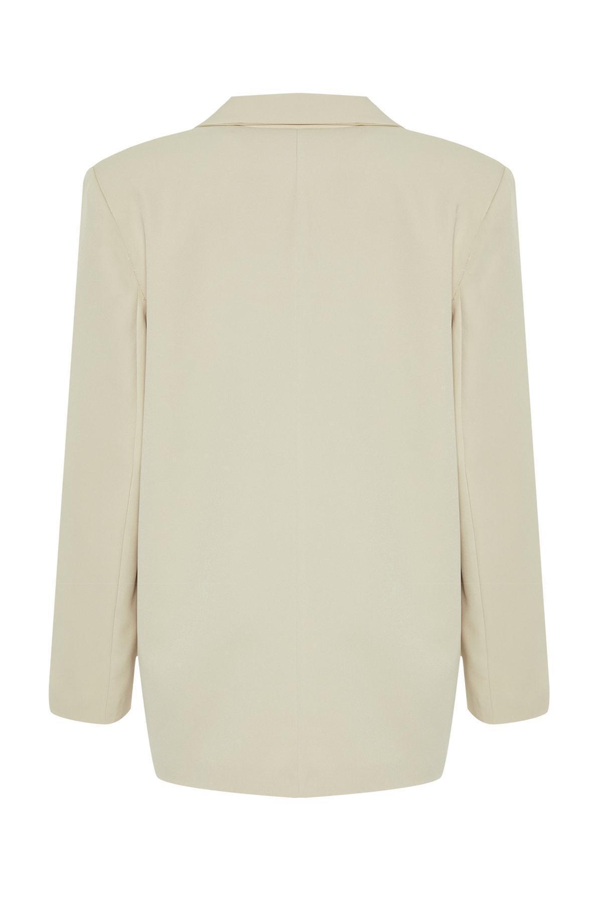 Beige Oversize Double-Breasted Blazer Jacket, , large image number 6