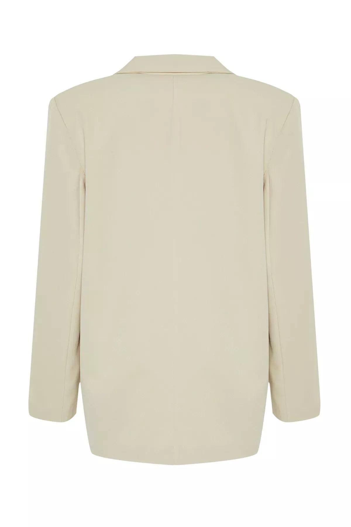 Beige Oversize Double-Breasted Blazer Jacket, , large image number 6