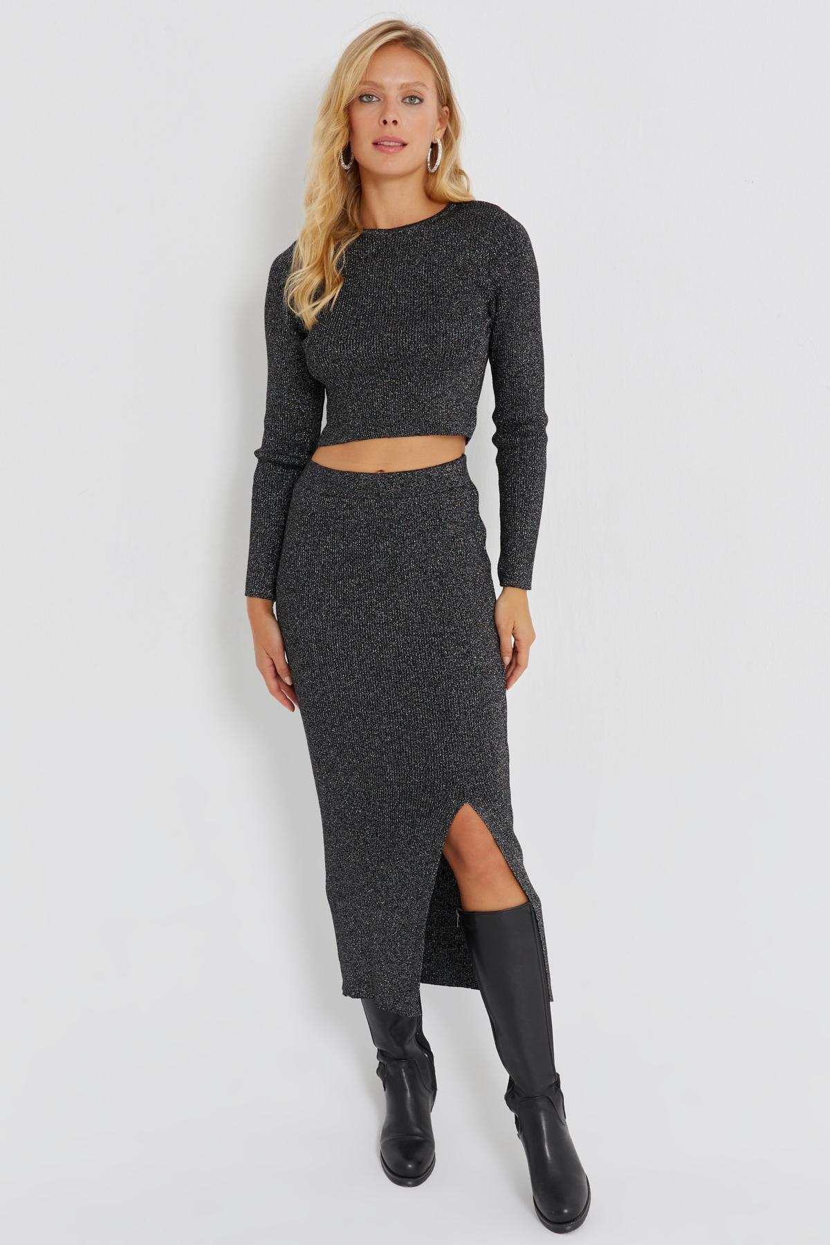 Black Silvery Knitted Co-Ord Set, , large image number 3