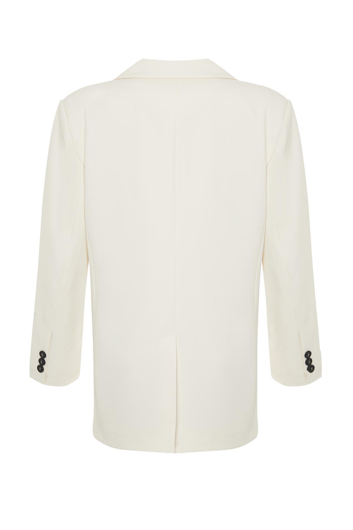 Ecru Oversize Basic Woven Blazer Jacket, , large image number 6