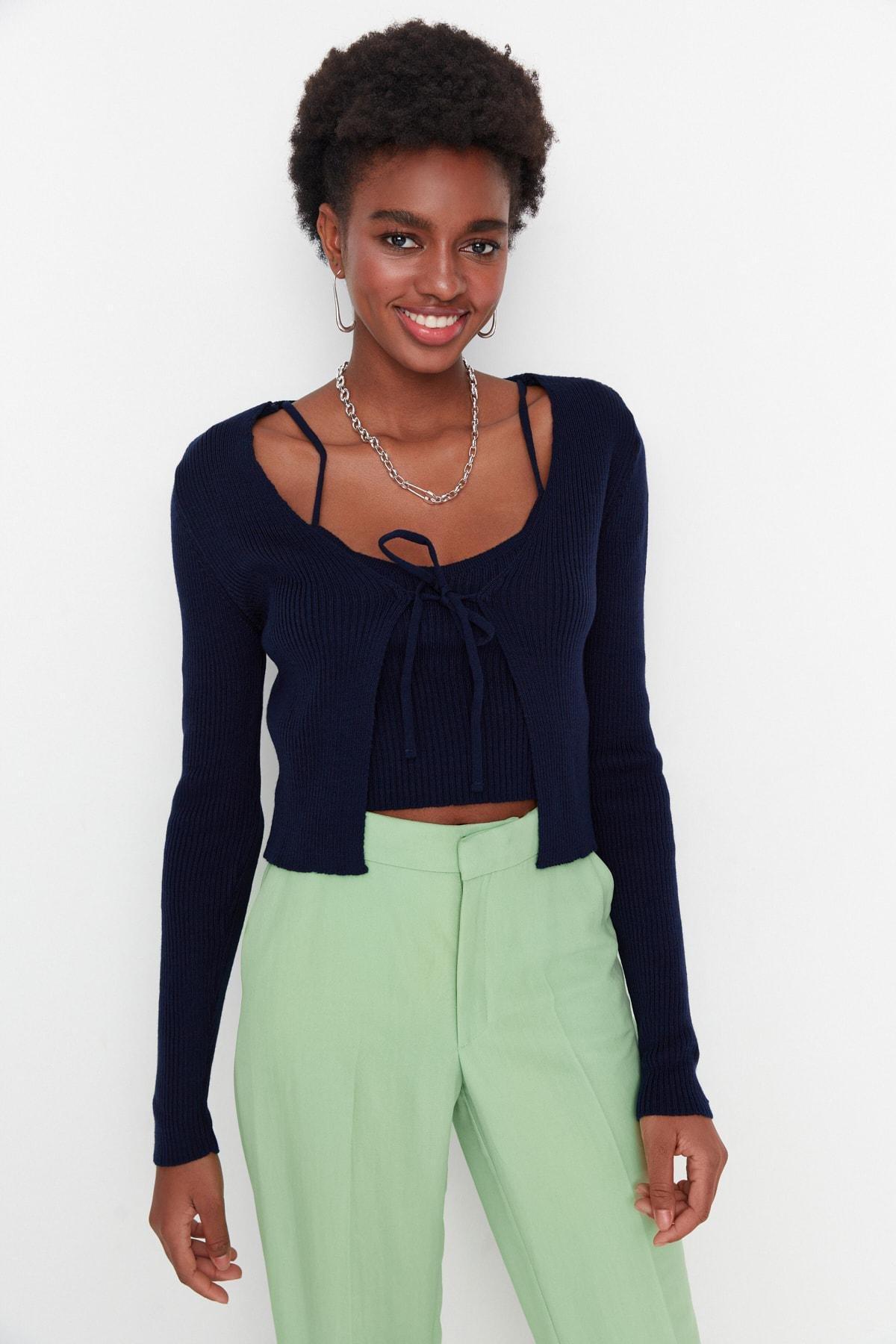 Navy Acrylic Fitted Cardigan, Set Of 2, , large image number 1
