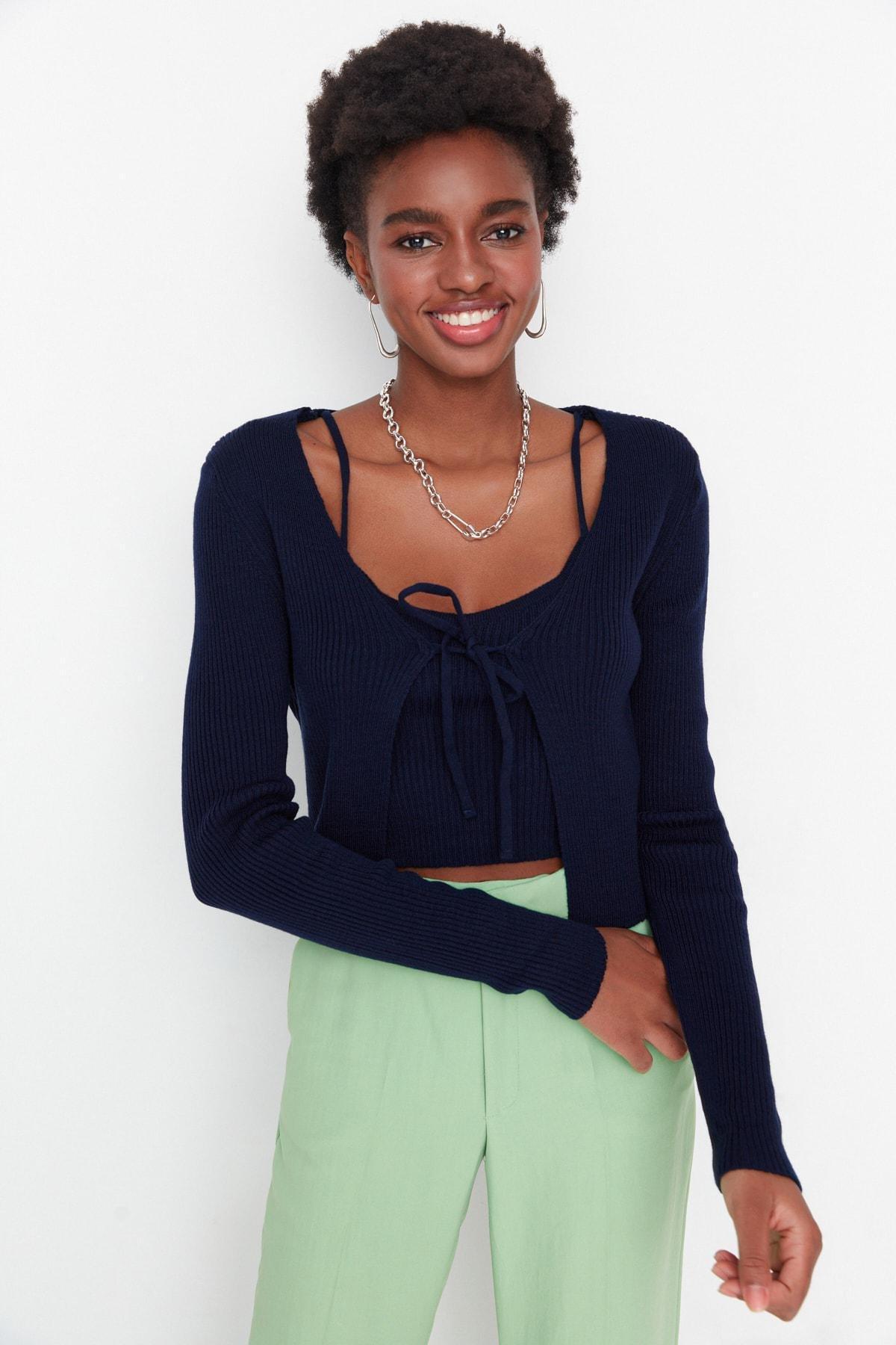 Navy Acrylic Fitted Cardigan, Set Of 2, , large image number 2