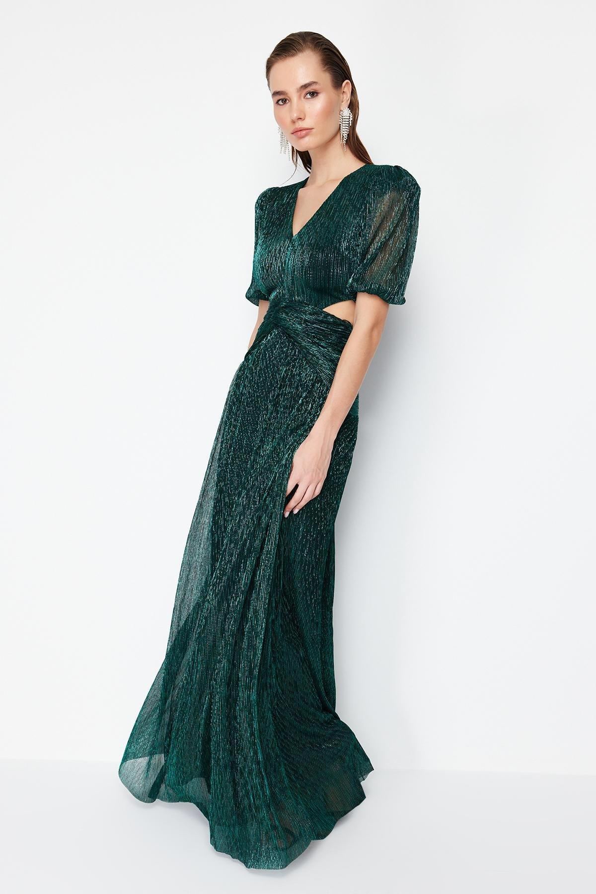Green A-Line Cut Out/Window Detail Glitter Knit Elegant Evening Dress & Graduation Dress TPRSS24AE00014, C101_5671, large image number 0