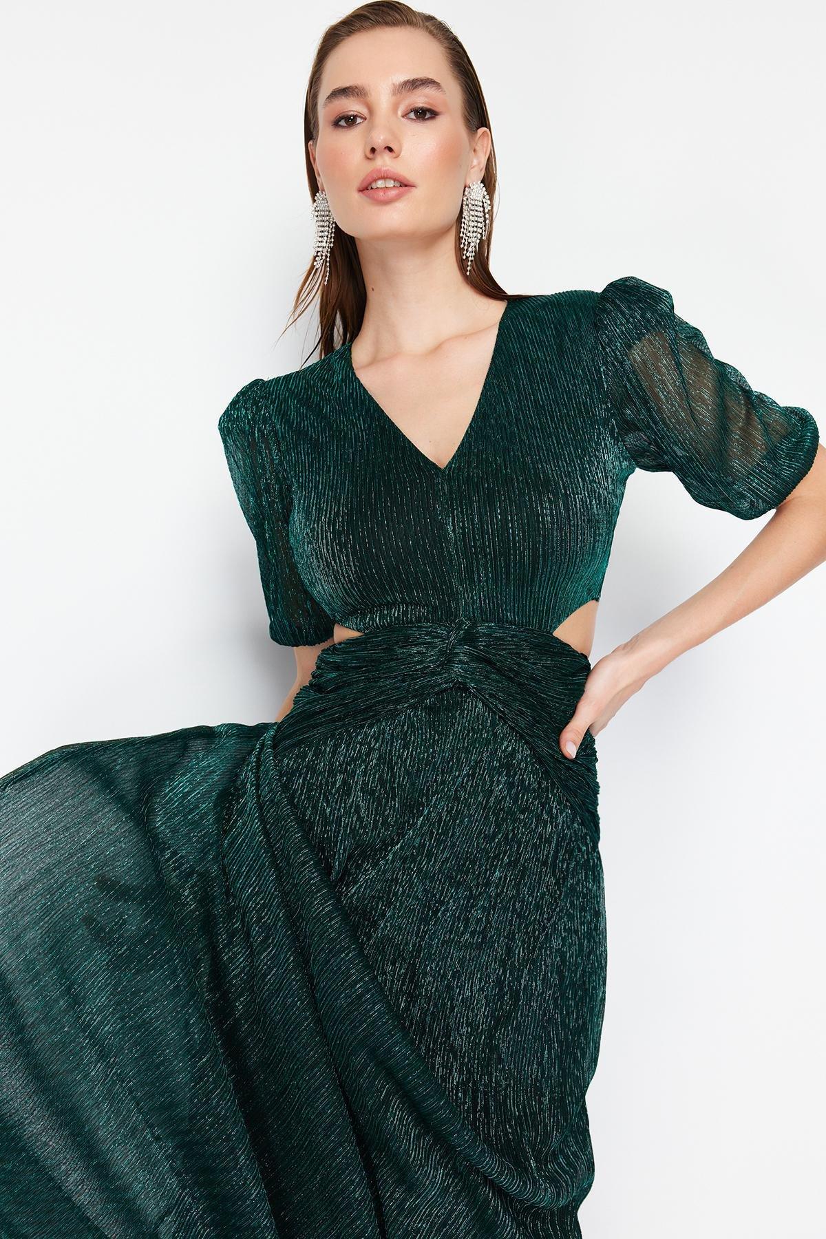Green A-Line Cut Out/Window Detail Glitter Knit Elegant Evening Dress & Graduation Dress TPRSS24AE00014, C101_5671, large image number 1