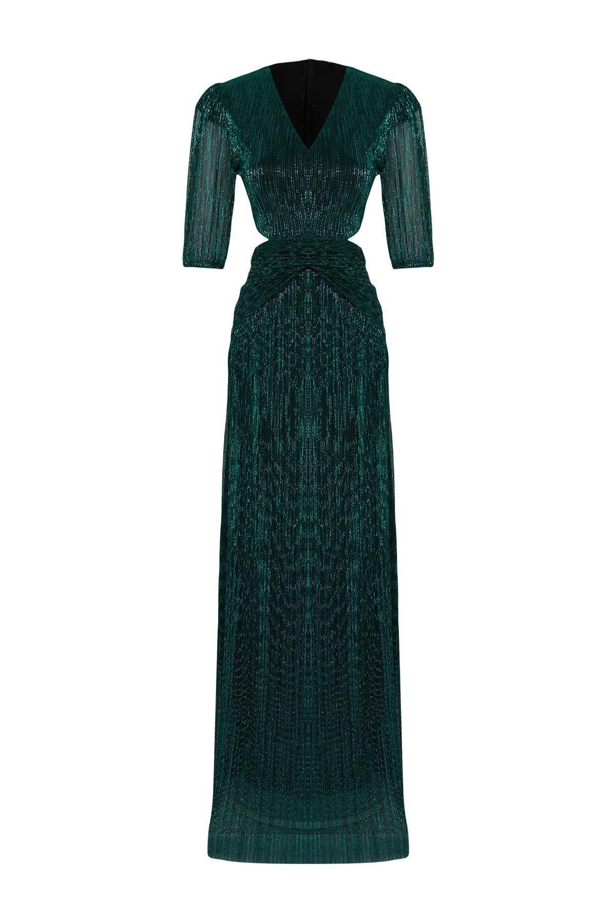 Green A-Line Cut Out/Window Detail Glitter Knit Elegant Evening Dress & Graduation Dress TPRSS24AE00014, C101_5671, large image number 5