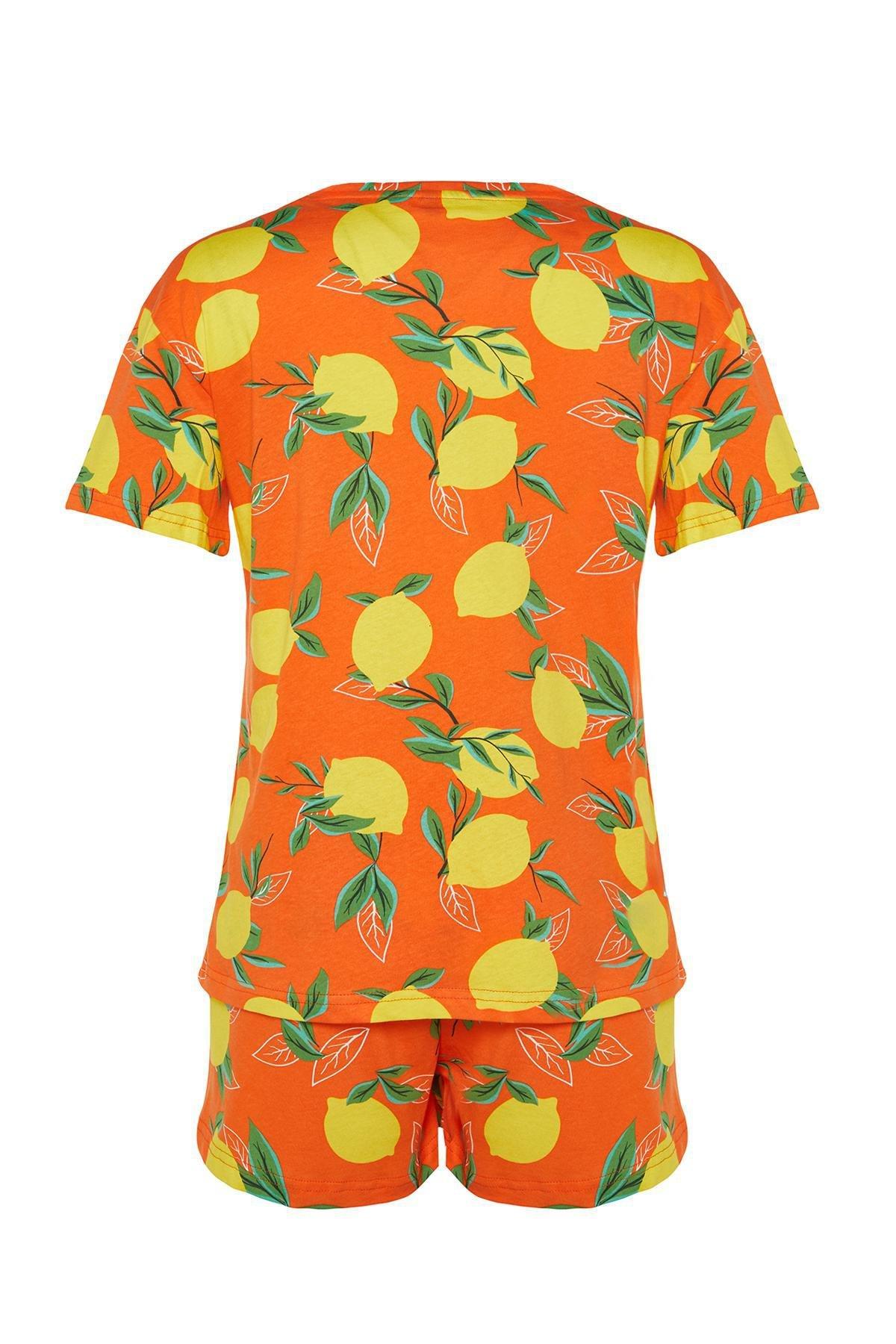 Orange Patterned Knitted Pajamas Set, , large image number 6