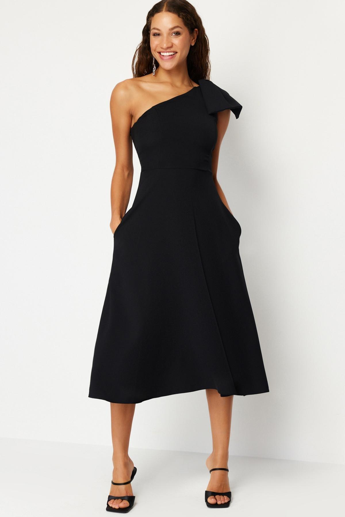 Black Bow Detailed Occasionwear Dress, , large image number 0