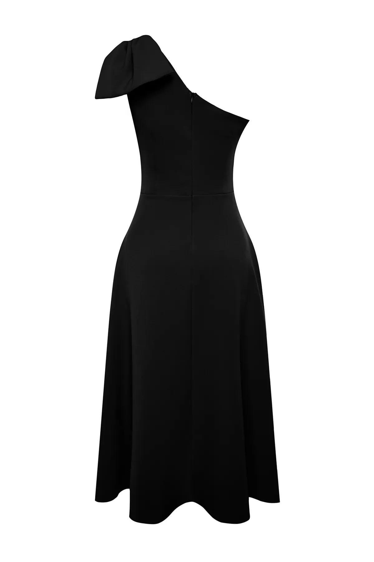 Black Bow Detailed Occasionwear Dress, BLACK, large image number 4