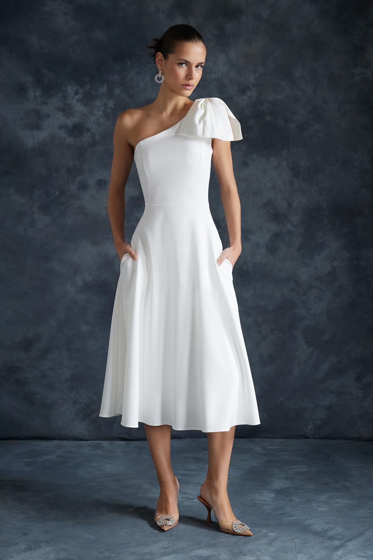 White Detailed Occasionwear Dress, , large image number 0
