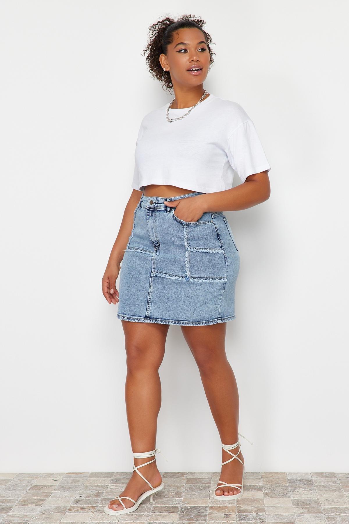 Blue Mini Denim Skirt, , large image number 0