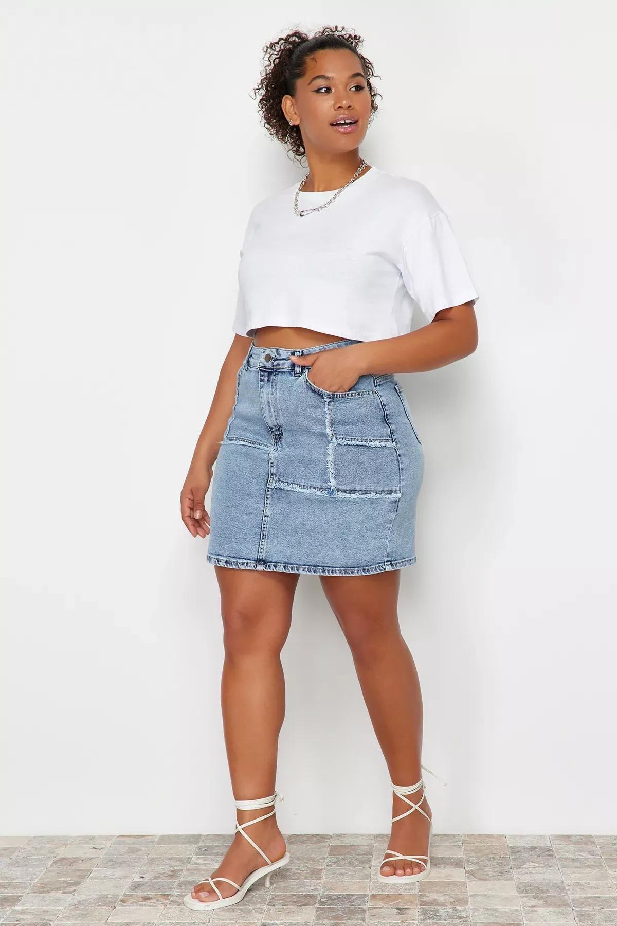 Blue Mini Denim Skirt, , large image number 0