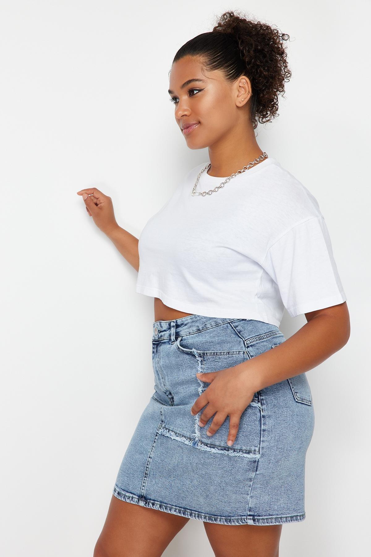 Blue Mini Denim Skirt, , large image number 1