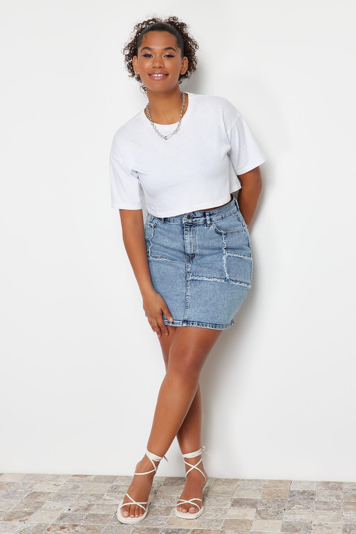 Blue Mini Denim Skirt, , large image number 6