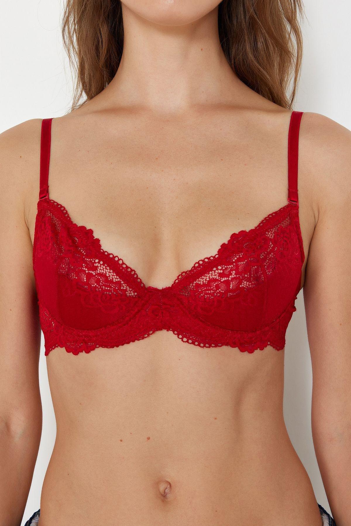 Burgundy Laced Covered Knitted Bra, , large image number 3